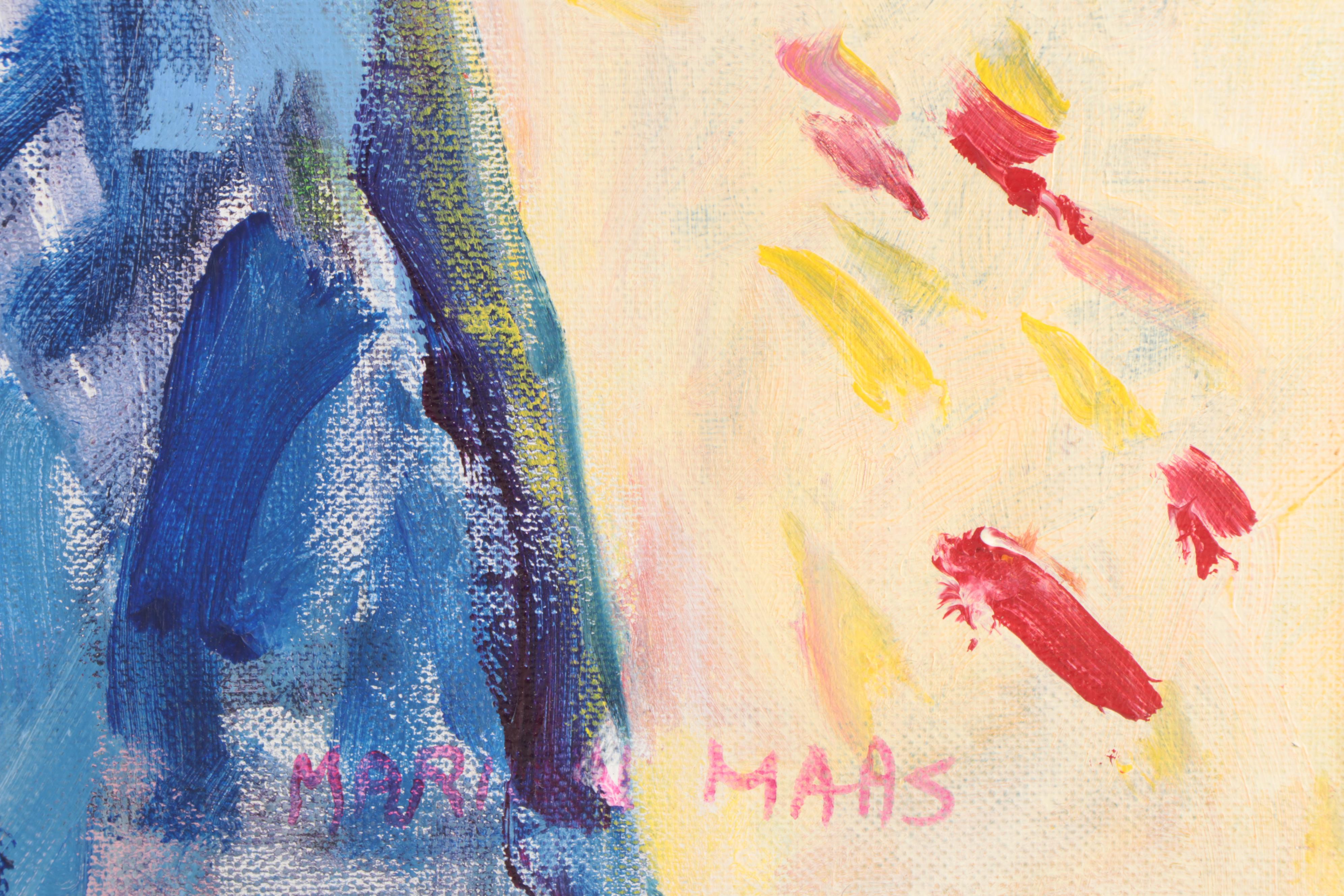 Marion Maas Modernist Portrait Oil Painting of Man Reading Newspaper