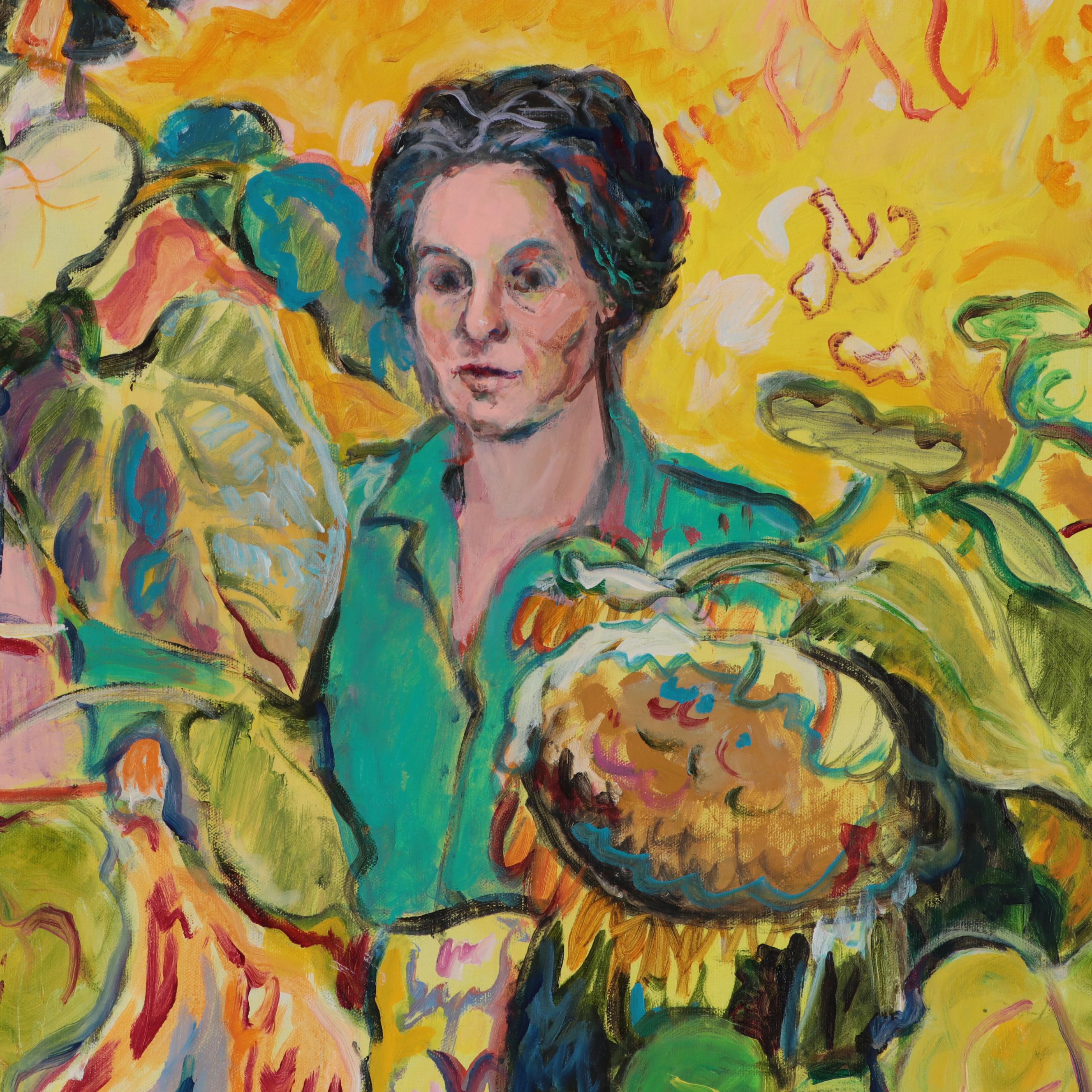 Marion Maas Modernist Portrait With Plants Oil Painting