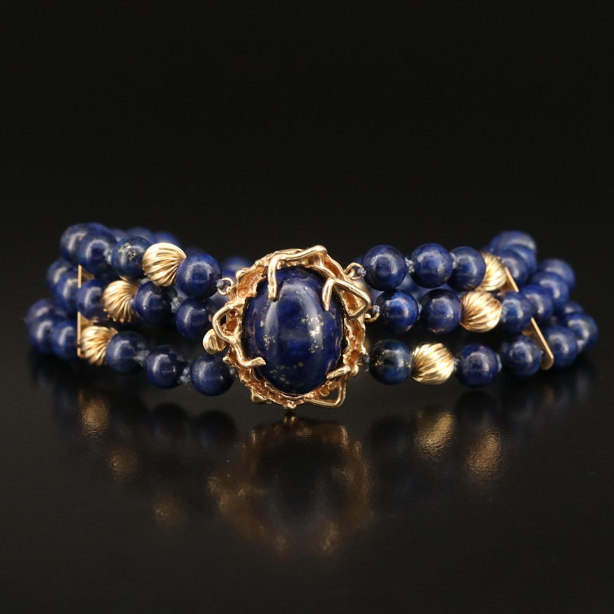 14K Lapis Lazuli Triple Strand Bracelet