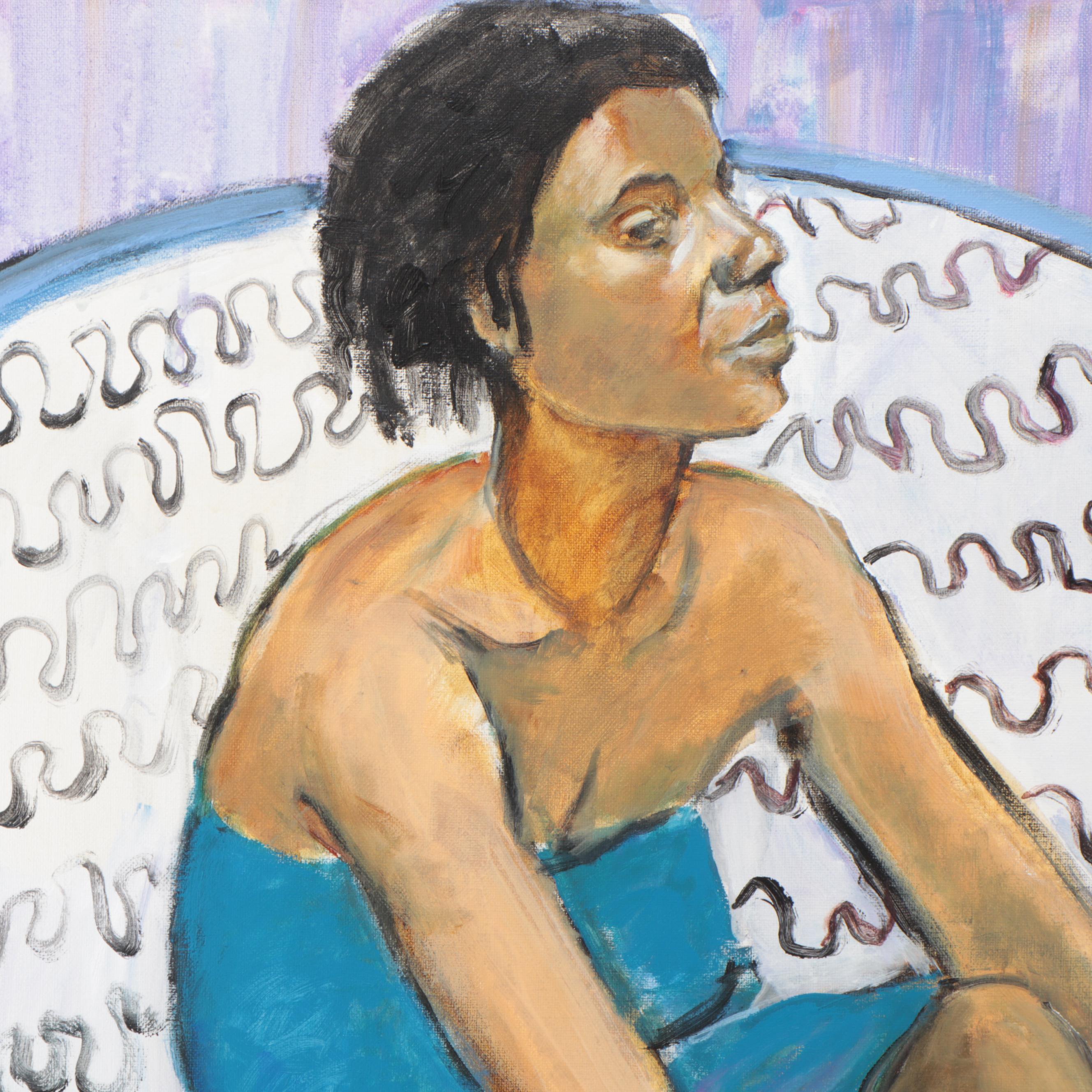 Marion Maas Modernist Portrait of Seated Woman Oil Painting