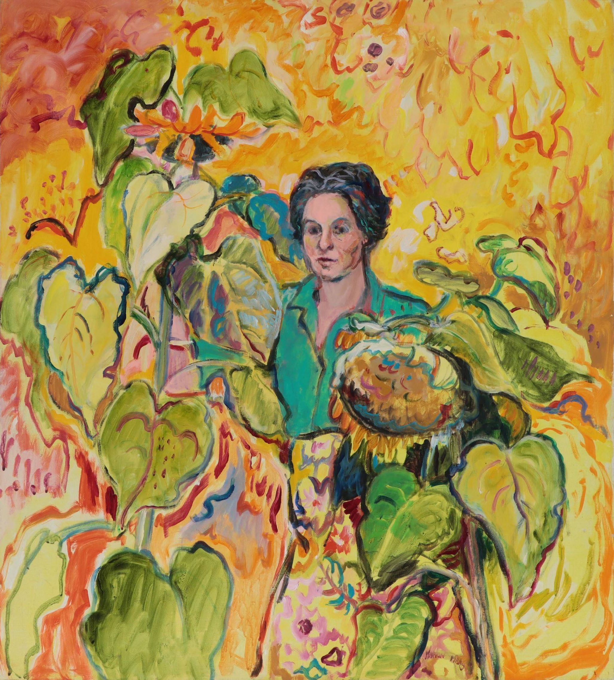 Marion Maas Modernist Portrait With Plants Oil Painting
