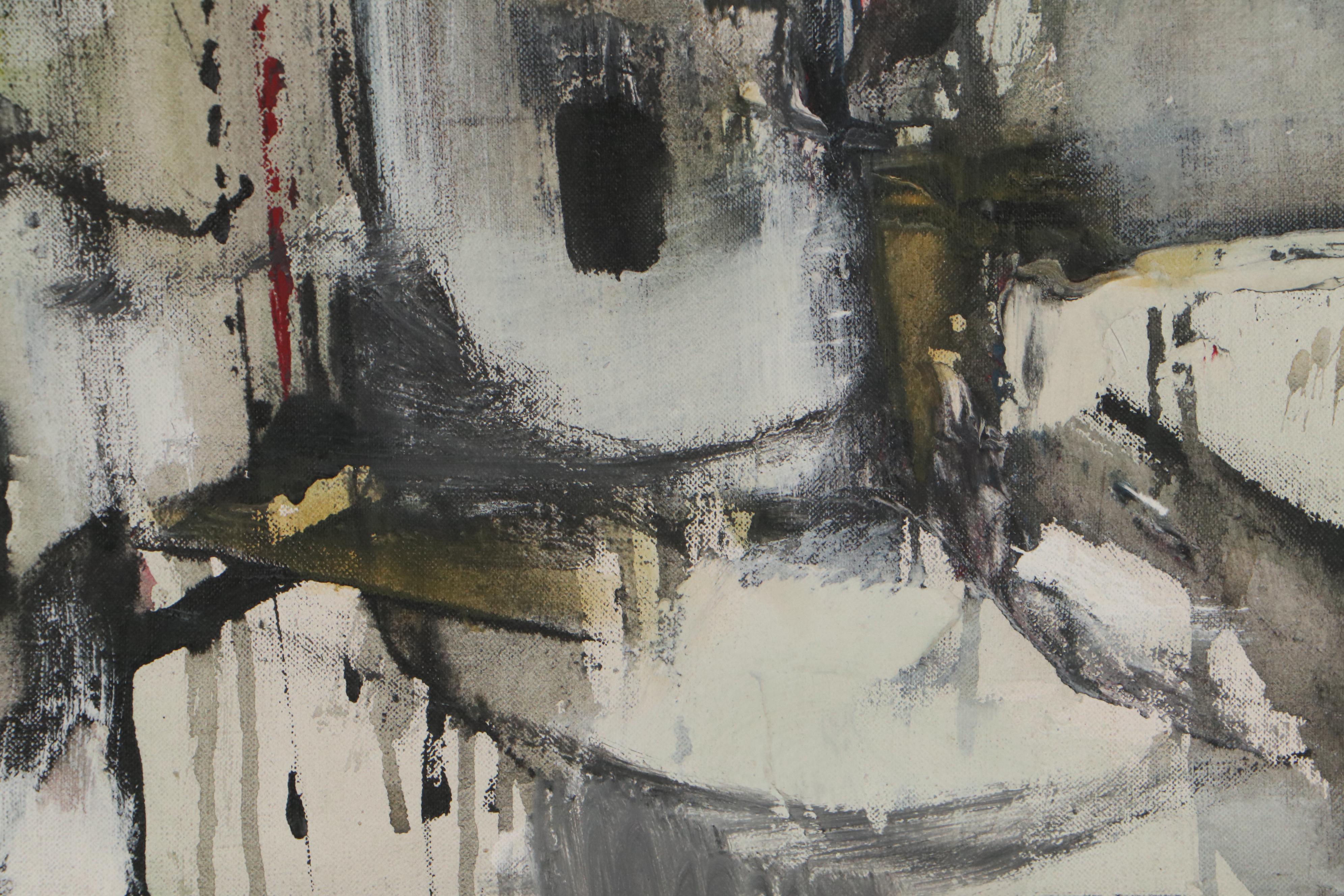 Gino Hollander Abstract Modern Mixed Media Painting, 1964