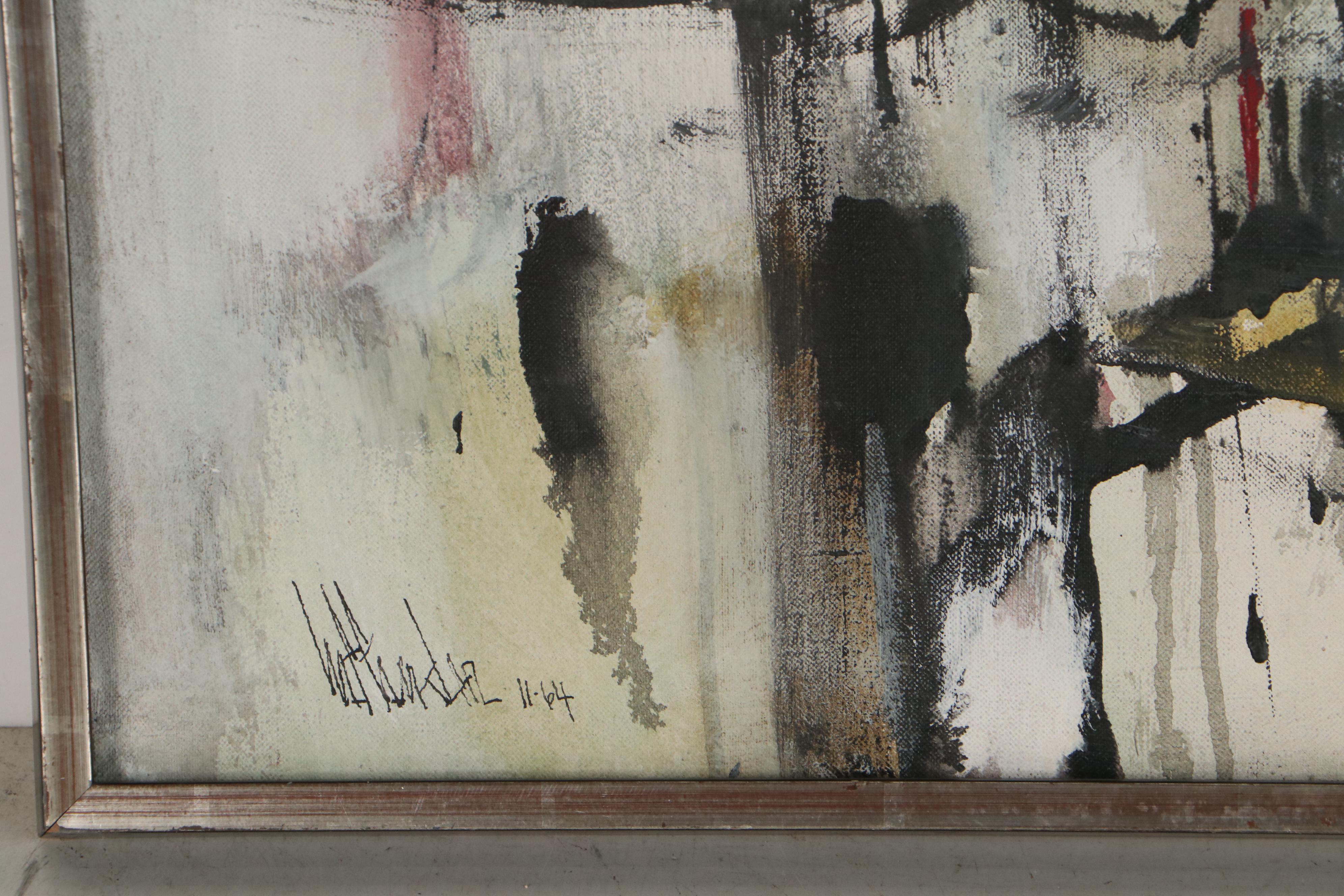 Gino Hollander Abstract Modern Mixed Media Painting, 1964