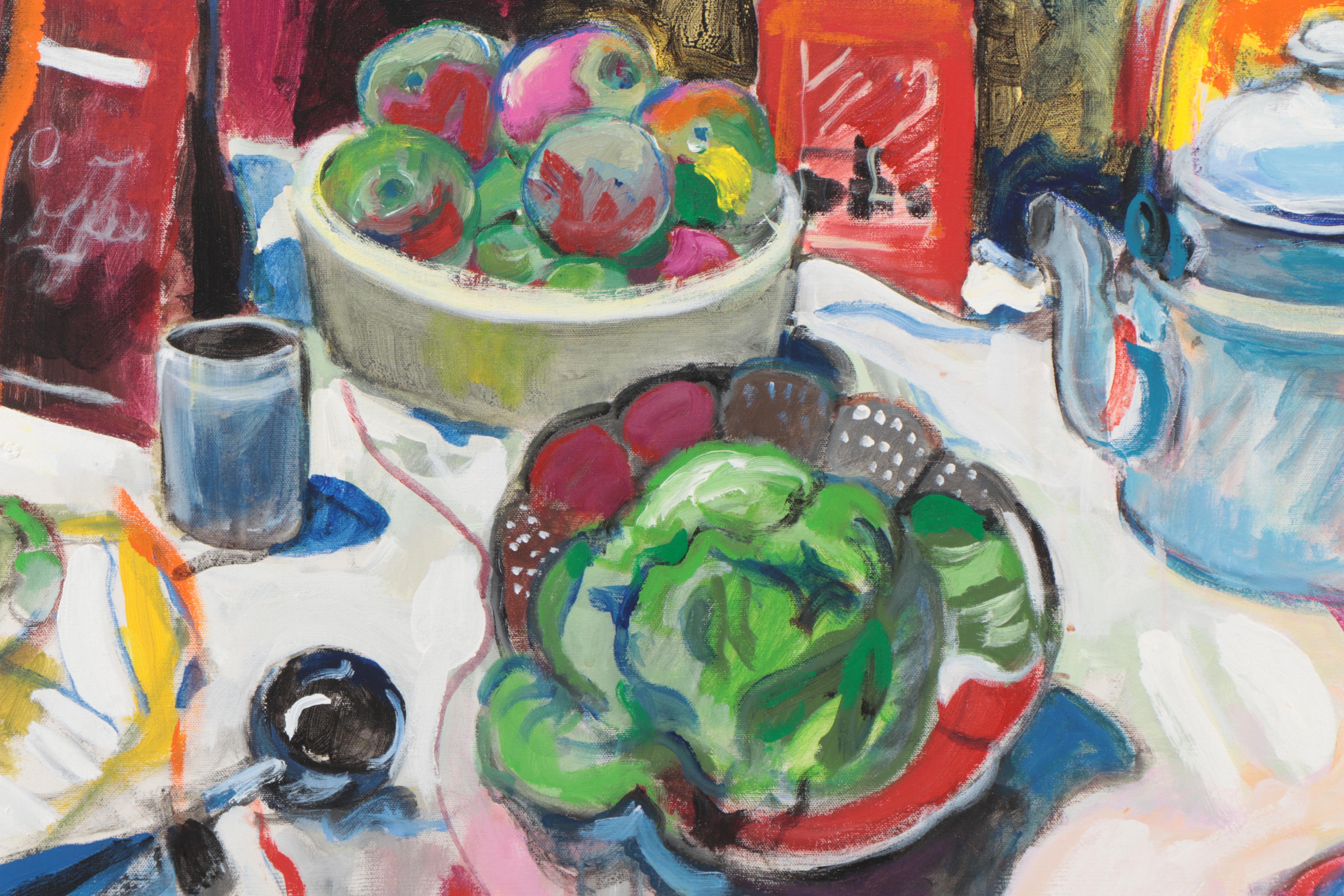 Marion Maas Modernist Still Life Oil and Acrylic Painting