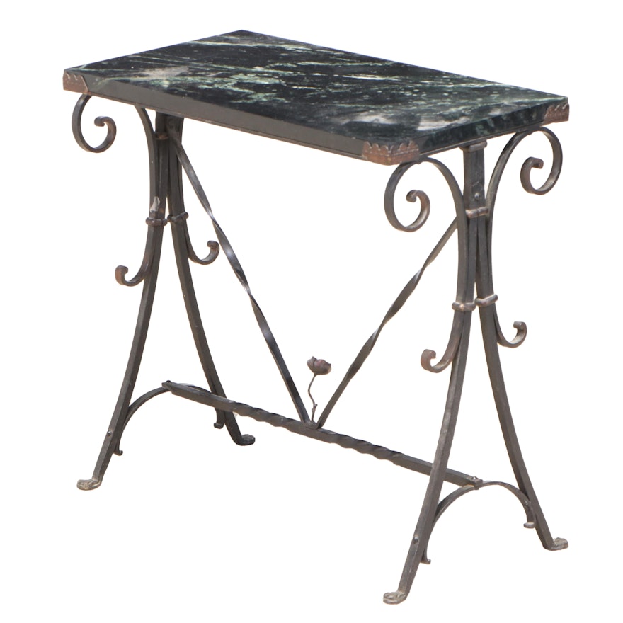 Wrought Iron Side Table with Marble Top