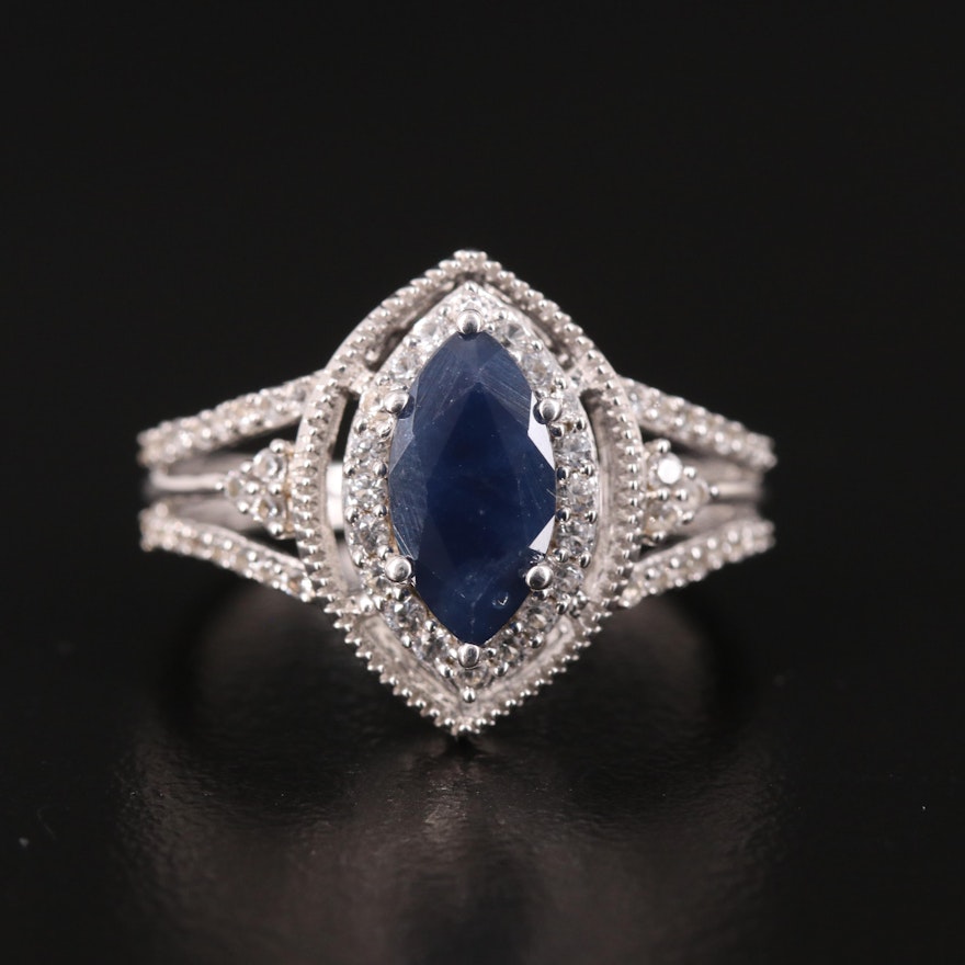 Sterling Sapphire Navette Ring