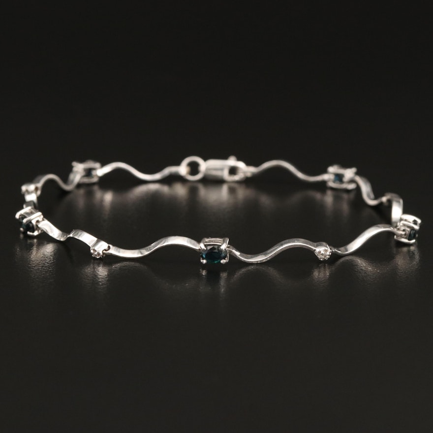 10K Sapphire and Diamond Wave Link Bracelet