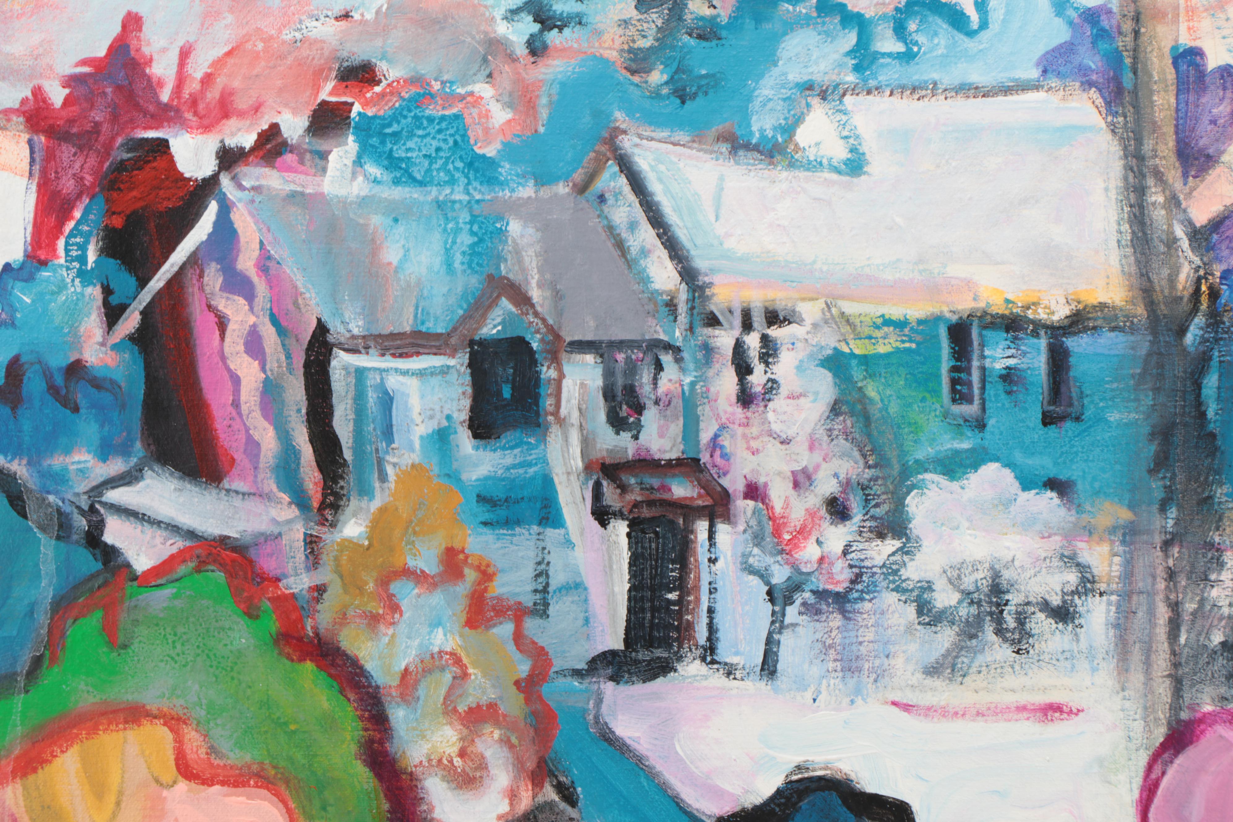 Marion Maas Modernist Oil Painting of Residential Landscape