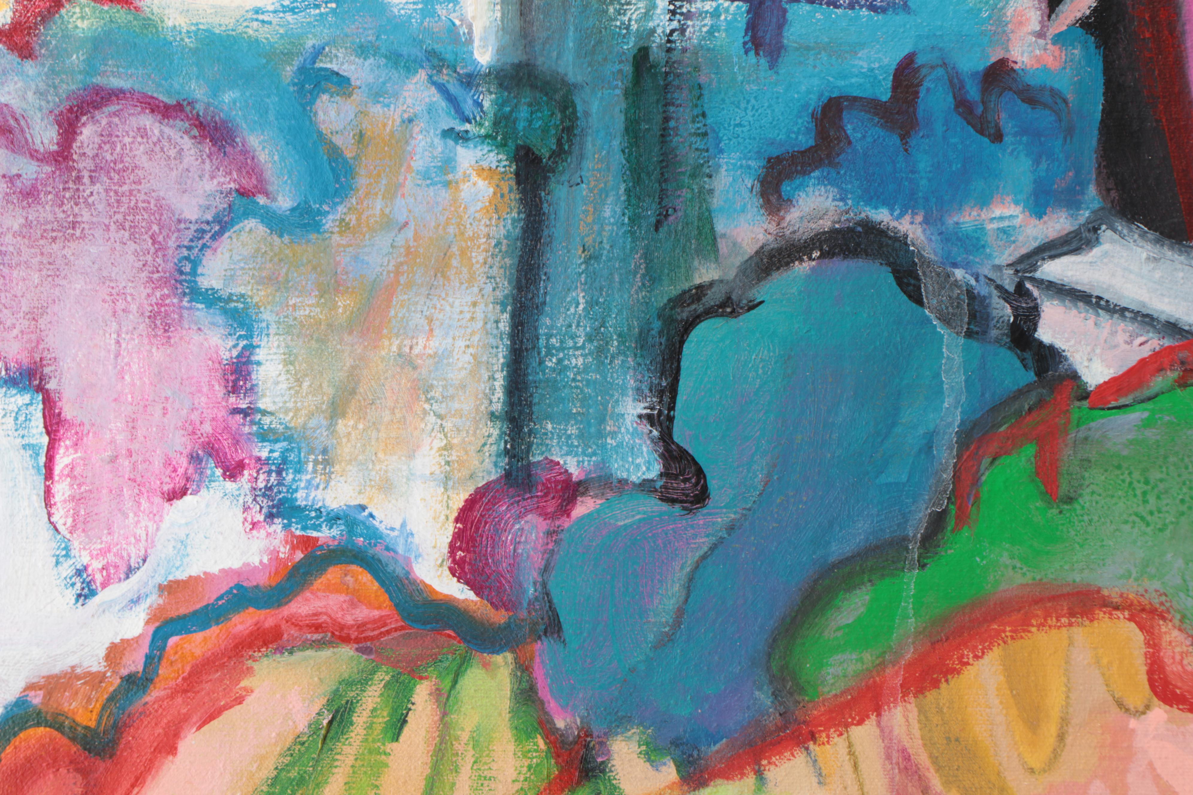 Marion Maas Modernist Oil Painting of Residential Landscape