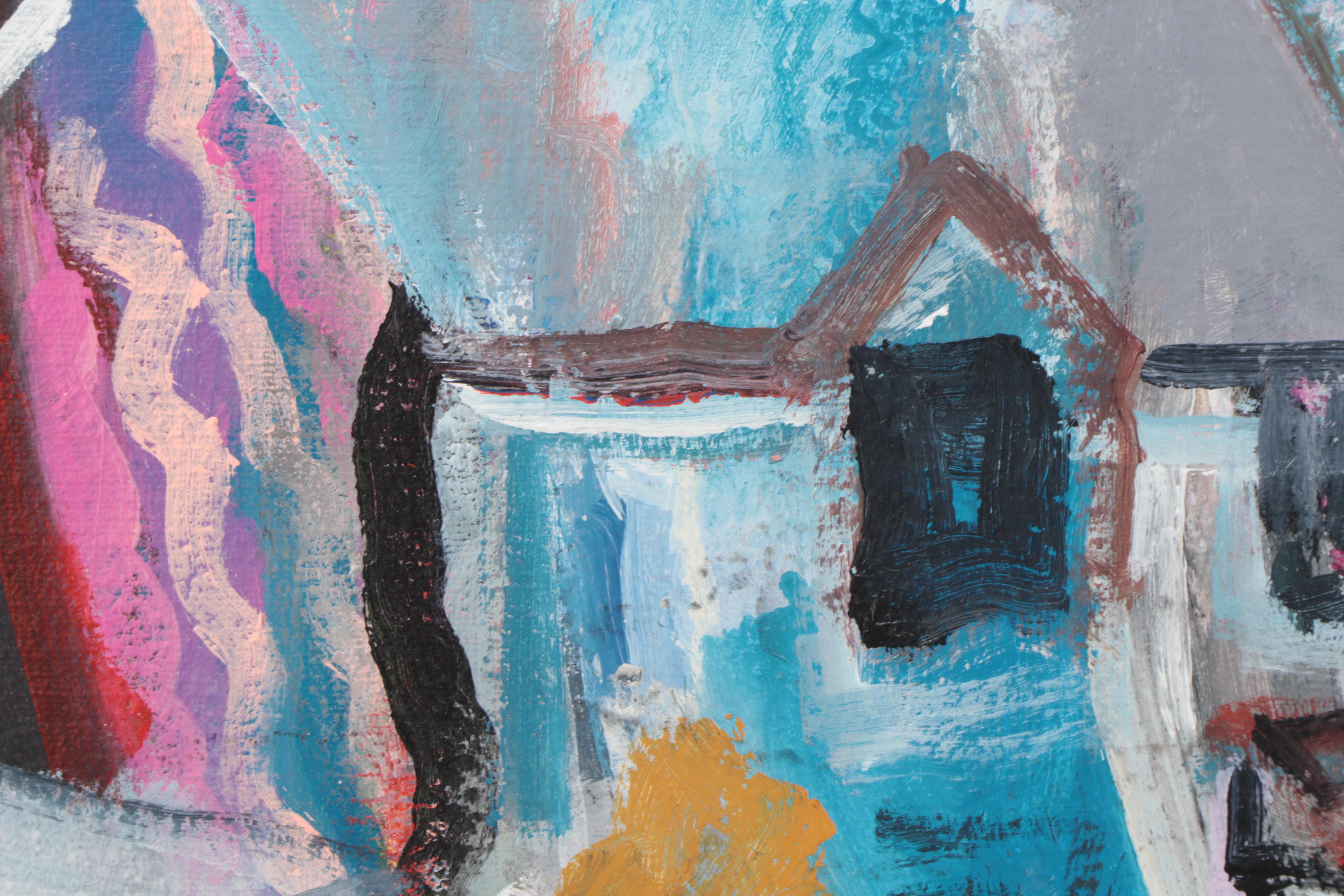 Marion Maas Modernist Oil Painting of Residential Landscape