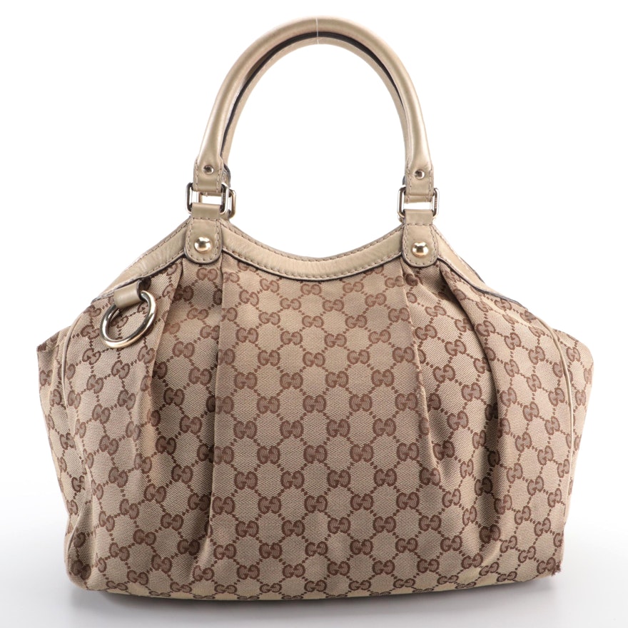 Gucci Sukey Hobo Bag in GG Canvas and Metallic Leather