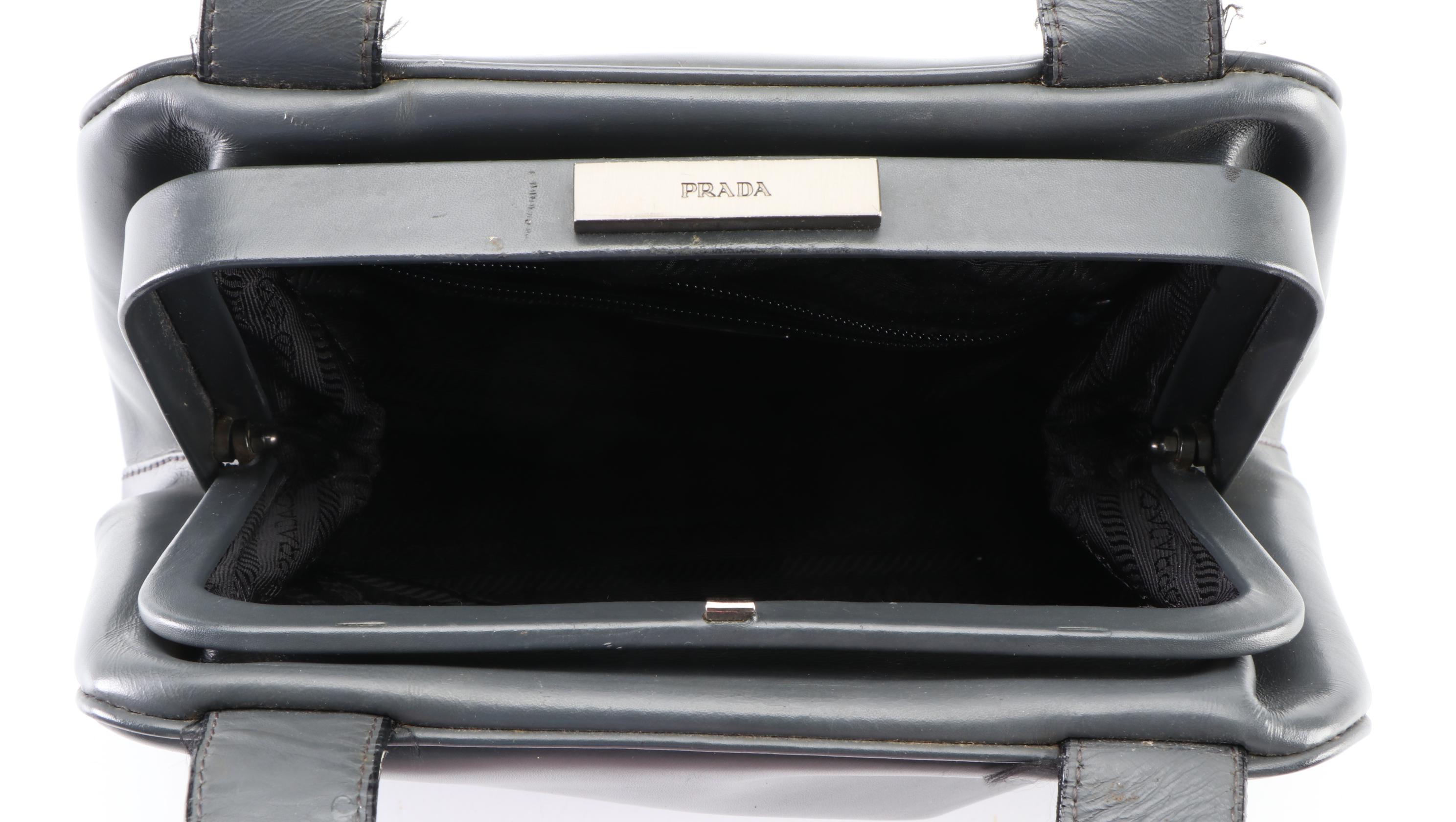 Prada Small Hard Frame Bag in Grey Calfskin Leather