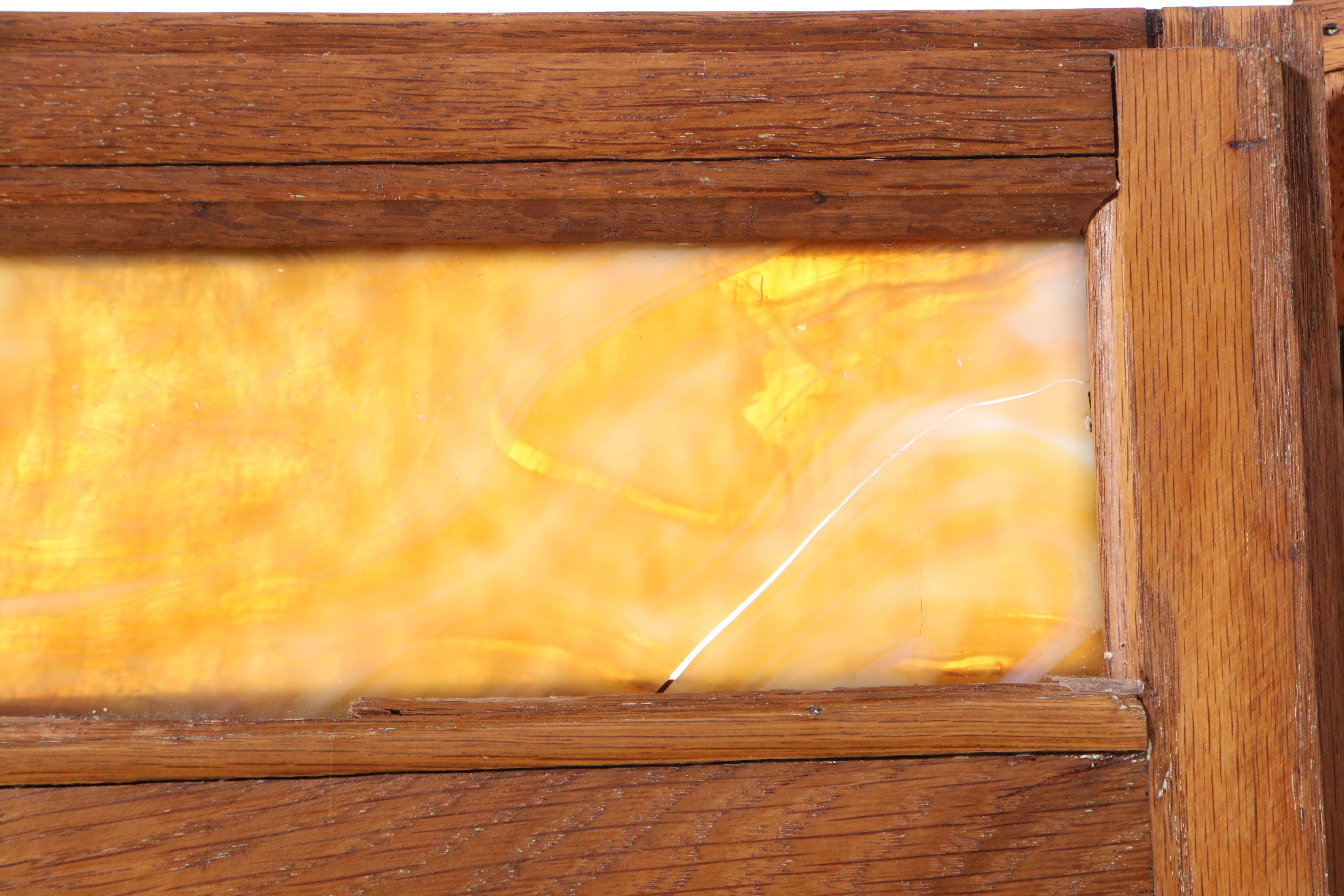 Wilson Kitchen Cabinet, Oak Hoosier Cabinet with Slag Glass Panels, Early 20th C