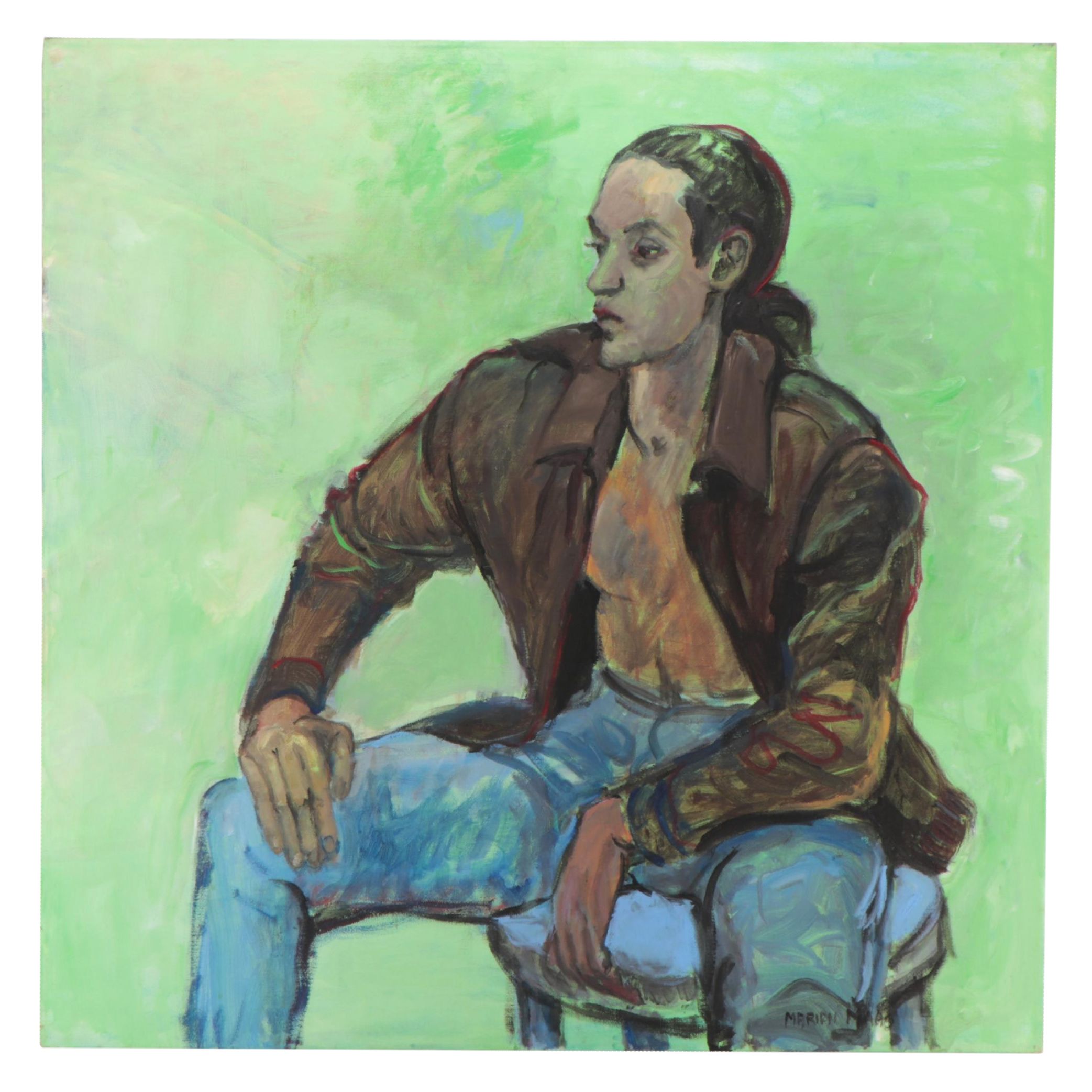 Marion Maas Modernist Portrait Oil Painting of Seated Figure