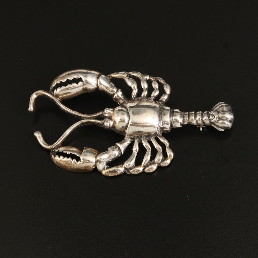 Sterling Lobster Brooch