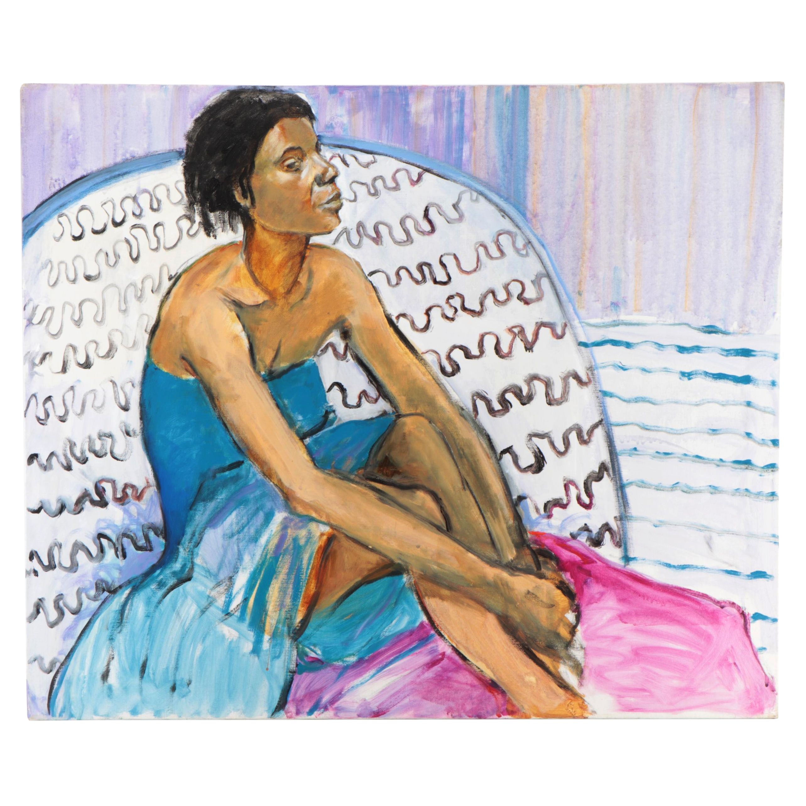 Marion Maas Modernist Portrait of Seated Woman Oil Painting