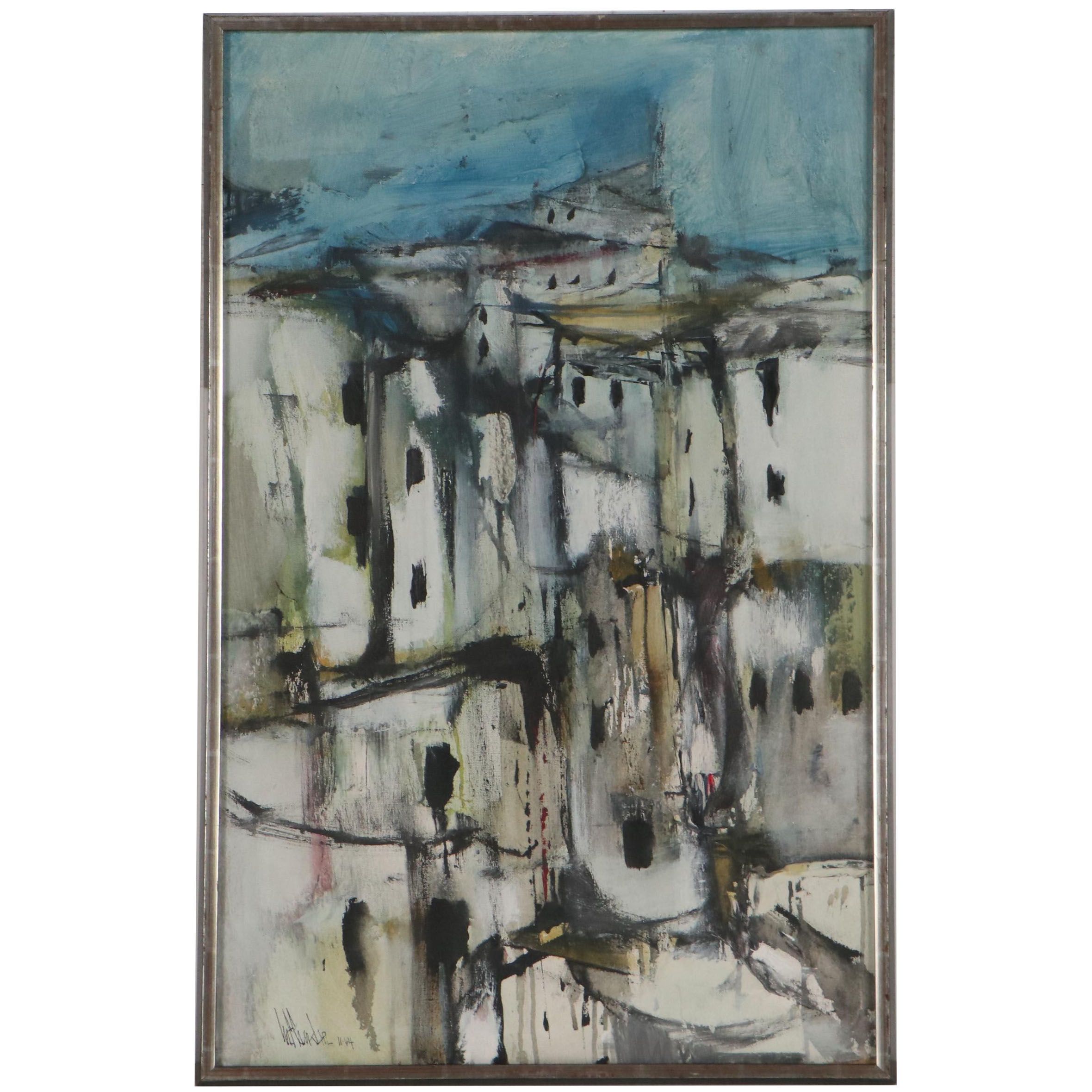 Gino Hollander Abstract Modern Mixed Media Painting, 1964