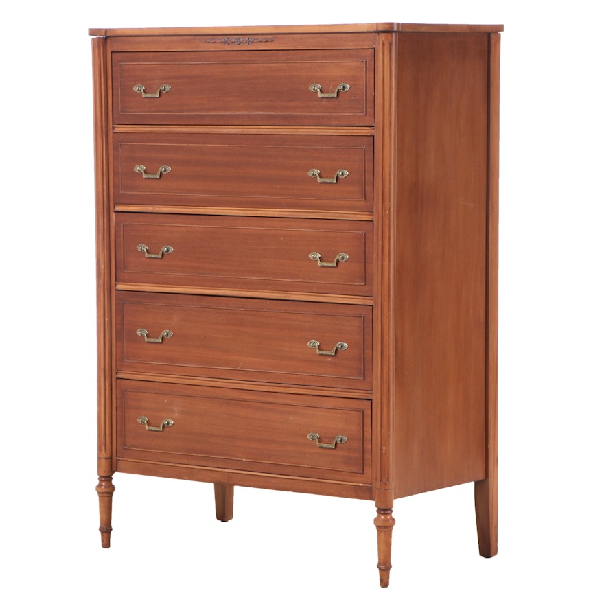 Neoclassical Style Fruitwood-Stained Five-Drawer Chest, 20th Century