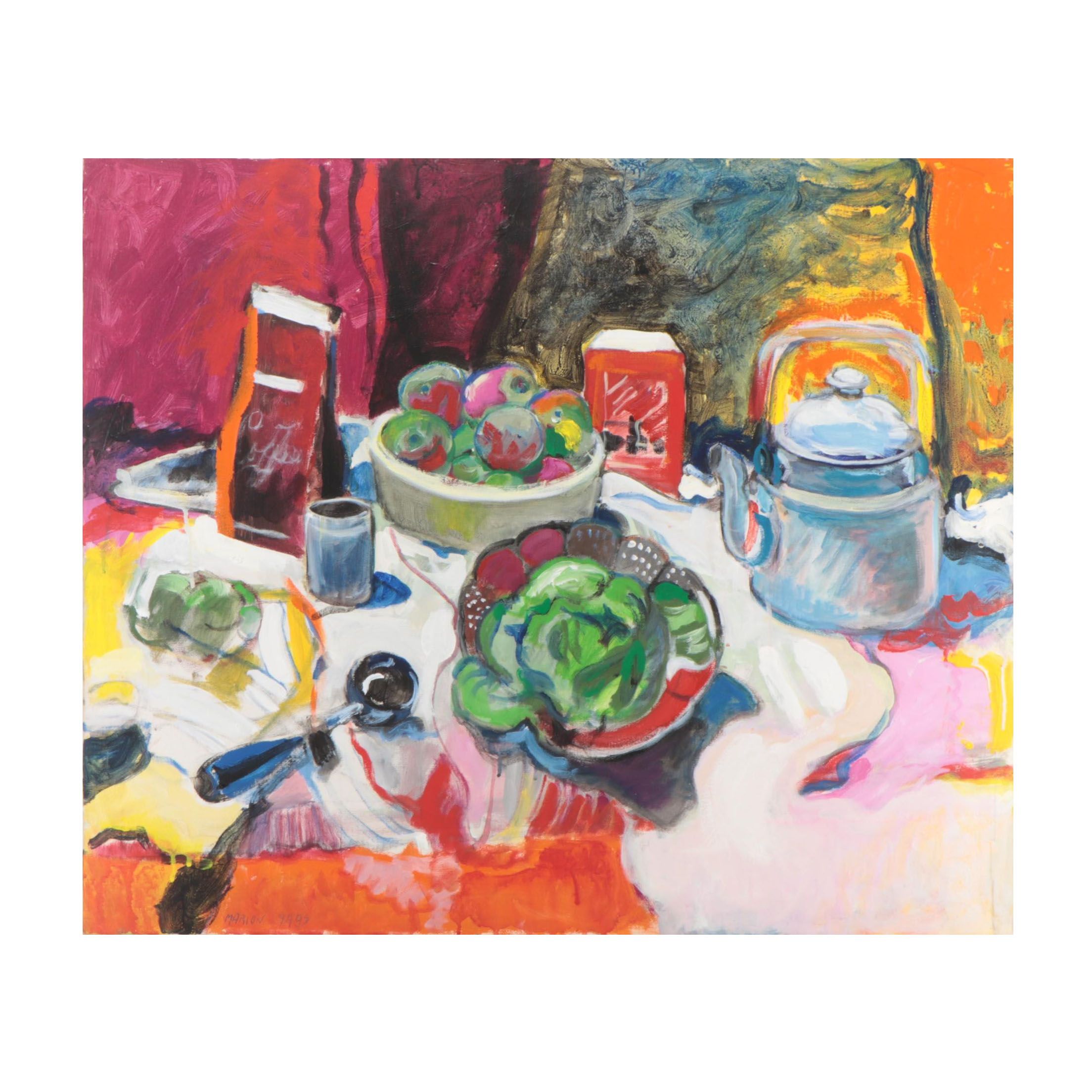 Marion Maas Modernist Still Life Oil and Acrylic Painting