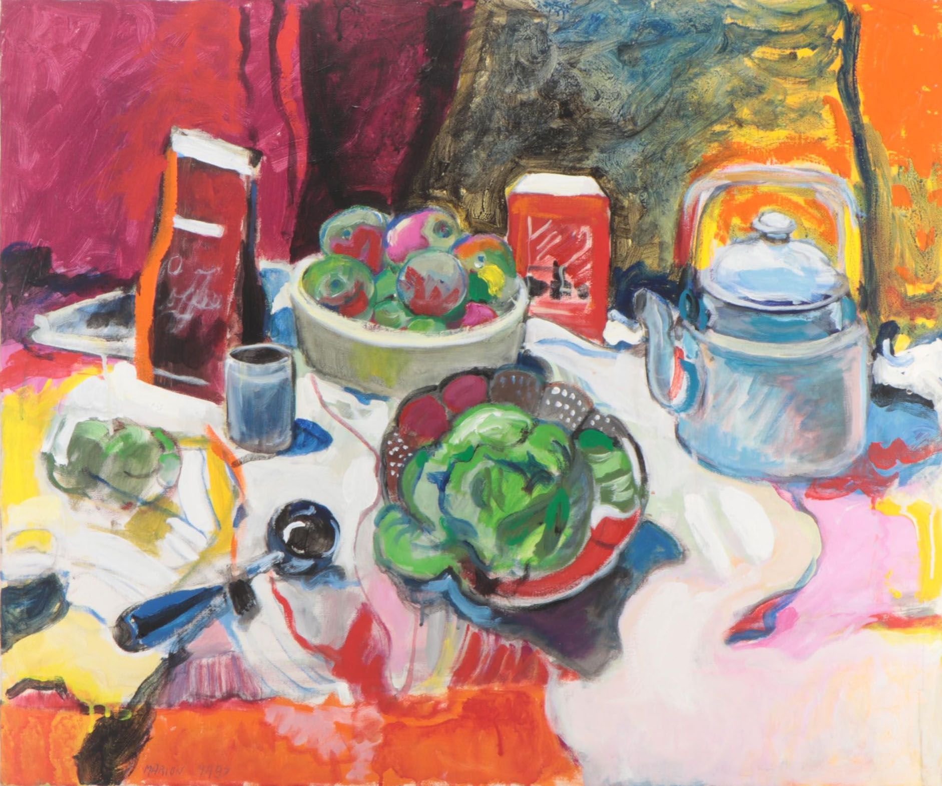 Marion Maas Modernist Still Life Oil and Acrylic Painting