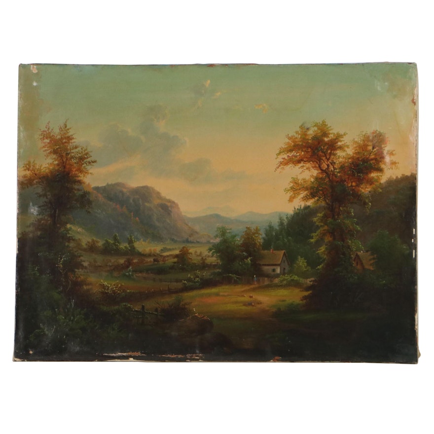 Country Landscape Oil Painting, 19th Century