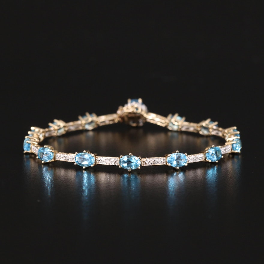 10K Sky Blue Topaz and Diamond Bracelet