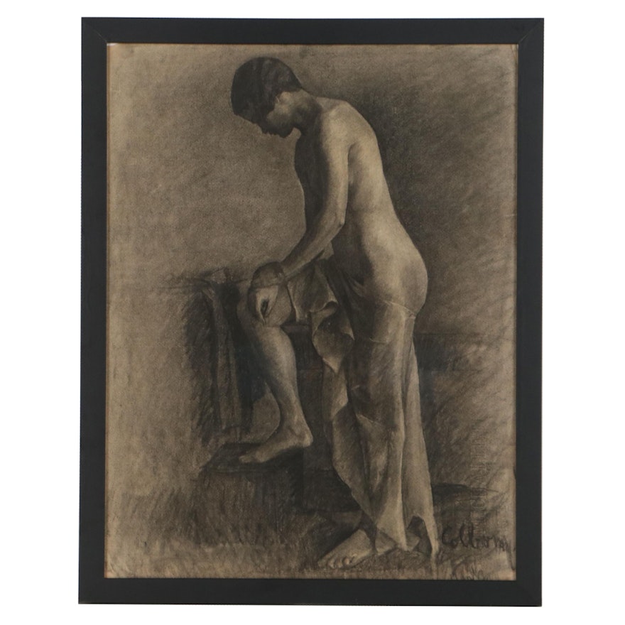 Elanor Colburn Charcoal Drawing of Standing Figure, Early 20th Century