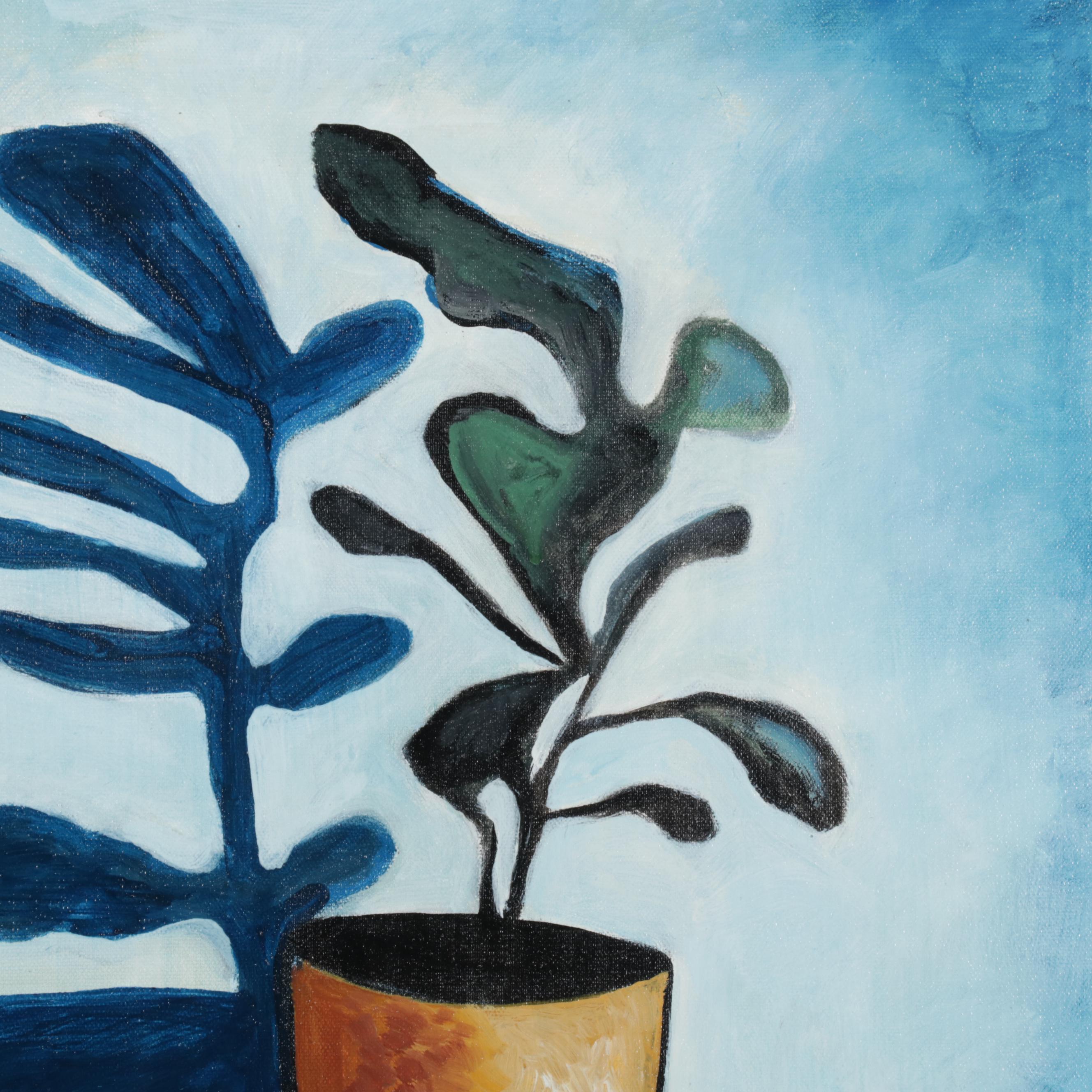 Farshad Lanjani Still Life Acrylic Painting of Potted Plant, 21st Century