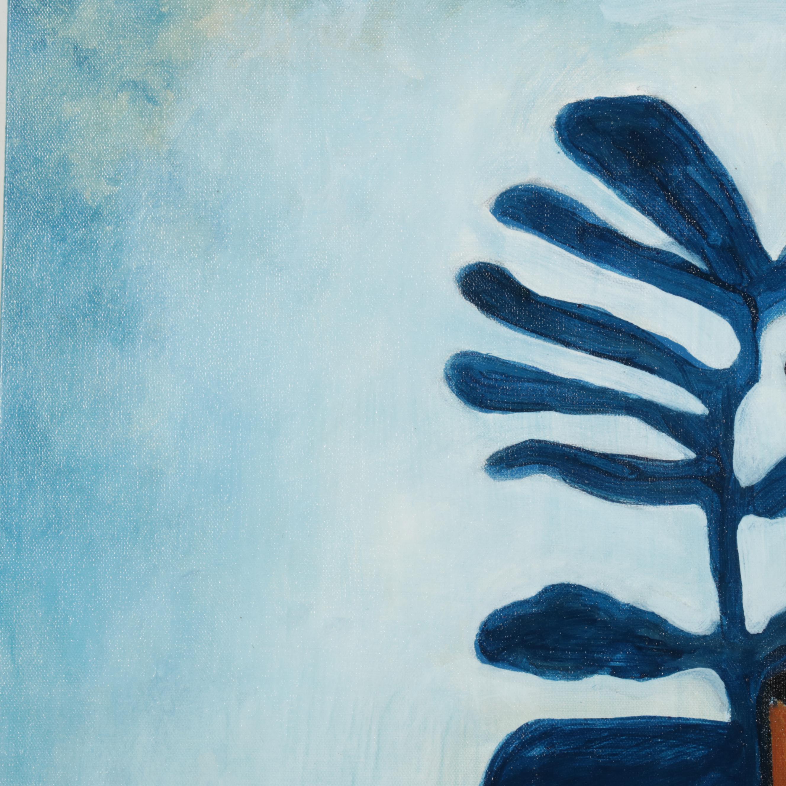 Farshad Lanjani Still Life Acrylic Painting of Potted Plant, 21st Century