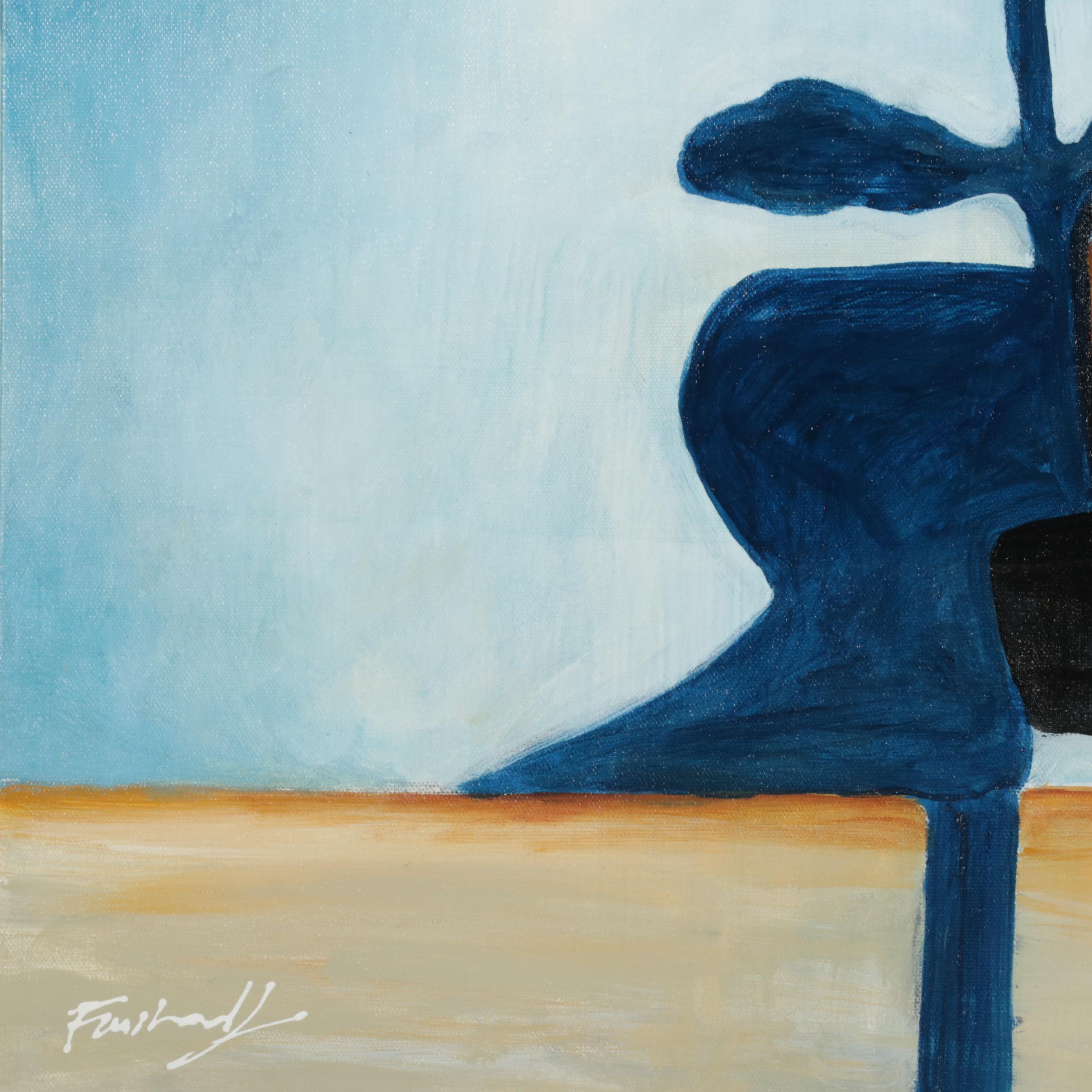 Farshad Lanjani Still Life Acrylic Painting of Potted Plant, 21st Century