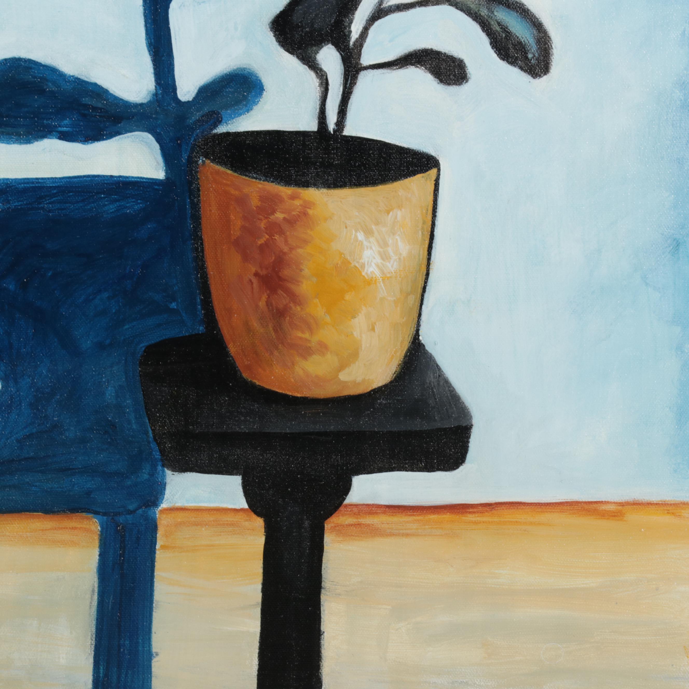Farshad Lanjani Still Life Acrylic Painting of Potted Plant, 21st Century