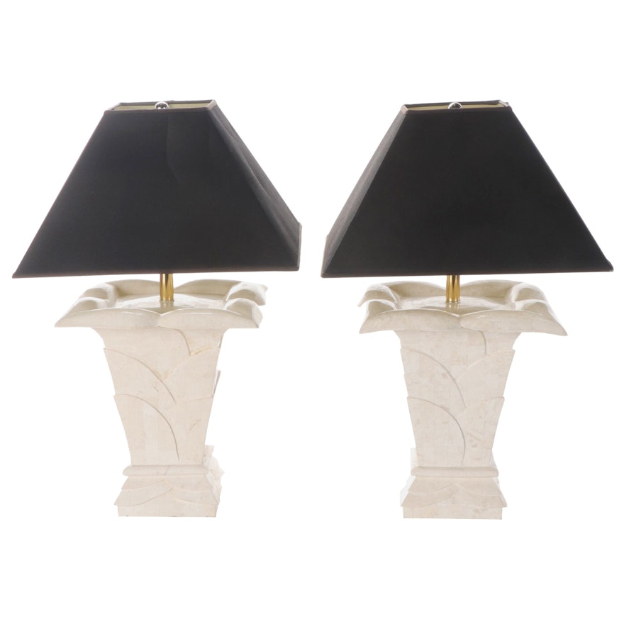 Pair of Painted Plaster on Wood Table Lamps with Black Shades, Late 20th Century