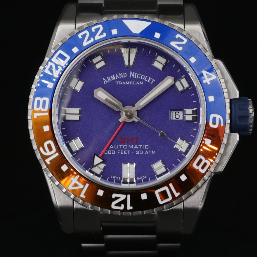 Armand Nicolet J59 GMT Diver "Pepsi" Automatic Stainless Steel Wristwatch