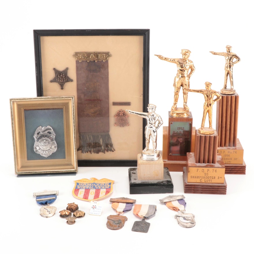 G.A.R. Ribbon Bar, F.O.P Sharpshooter Trophies, Merit Badges and More