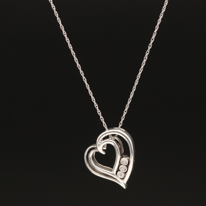 Sterling Diamond Heart Pendant Necklace