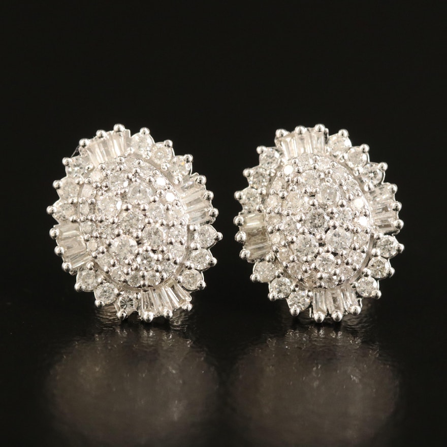 Sterling 1.04 CTW Diamond Cluster Earrings