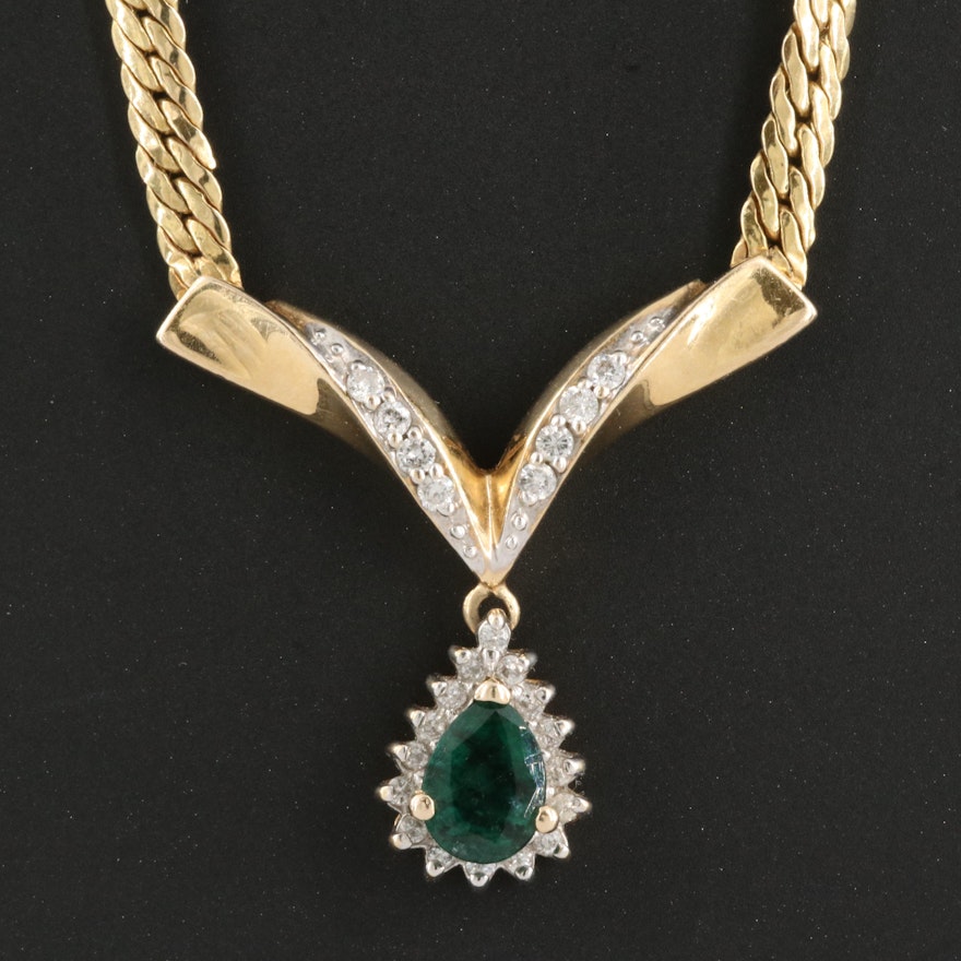 Italian 14K Emerald and Diamond Necklace