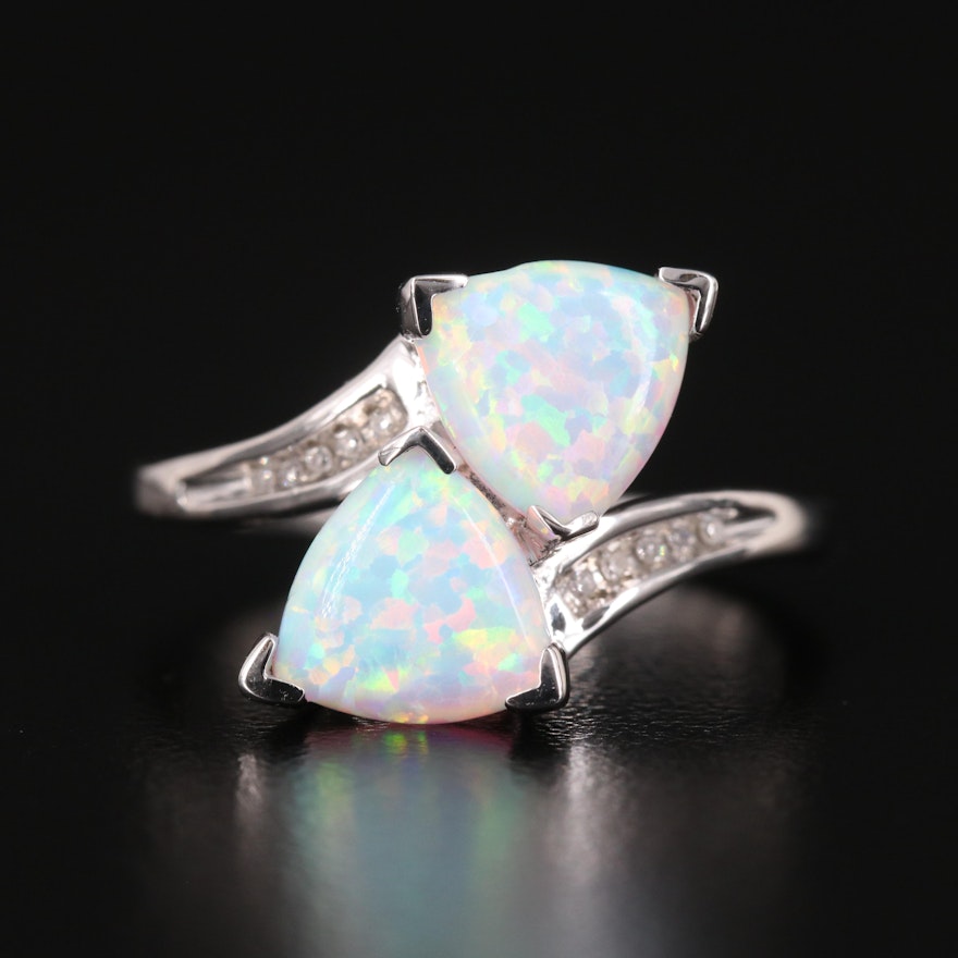 Sterling Opal and Diamond Bypass Ring