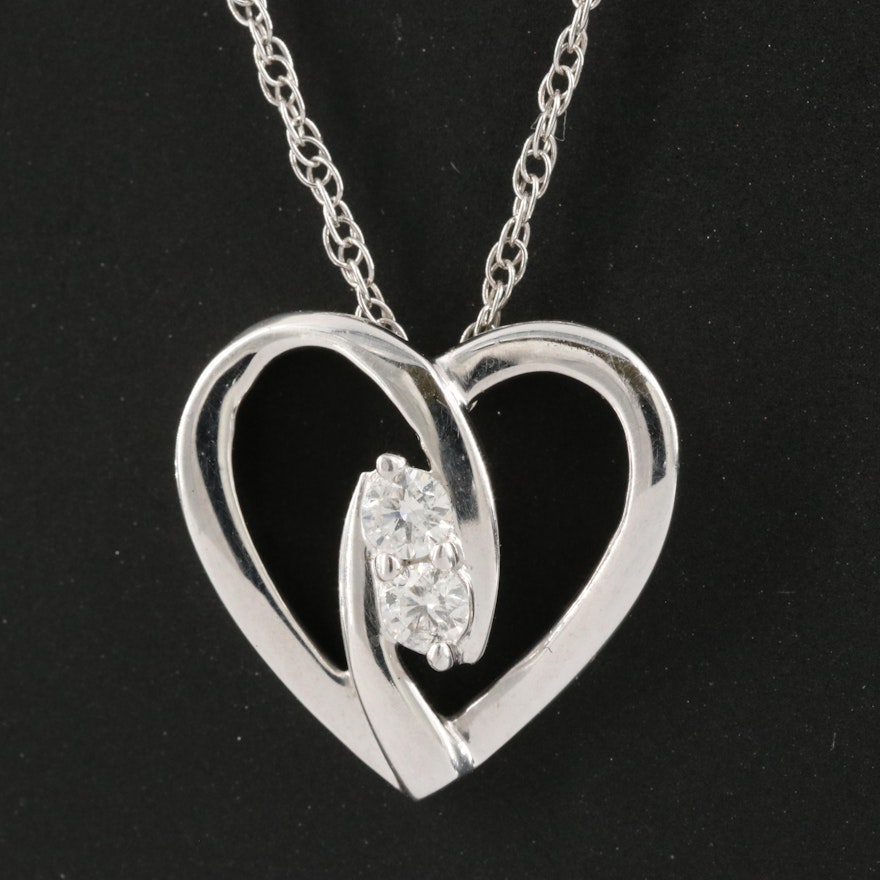 Sterling Diamond Heart Pendant Necklace