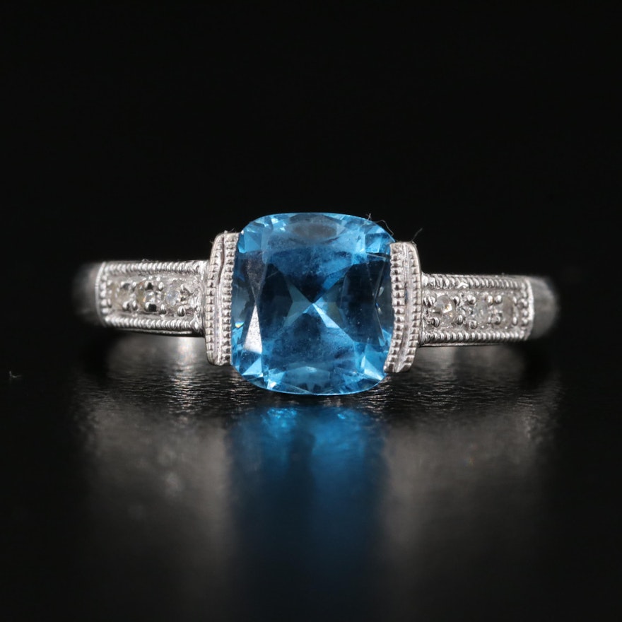 10K Swiss Blue Topaz and Diamond Ring