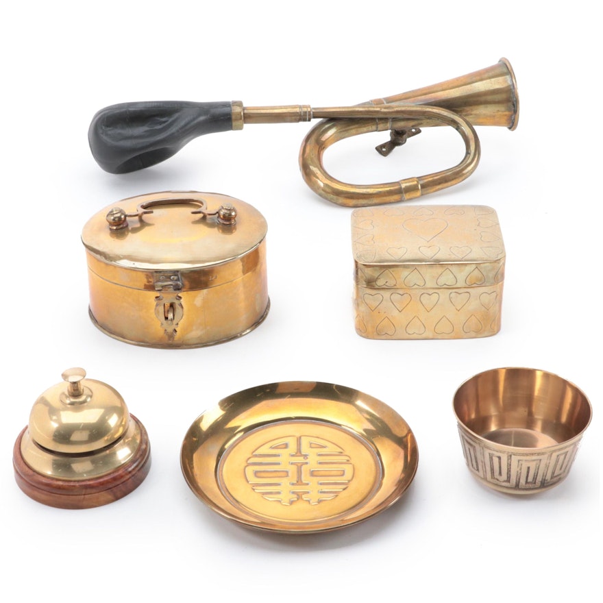 Brass Boxes, Desk Bell, Car Horn, Bowl and Dish