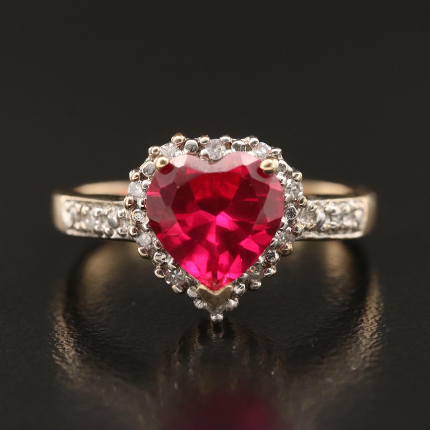 Marchesa 10K Ruby and Diamond Heart Ring