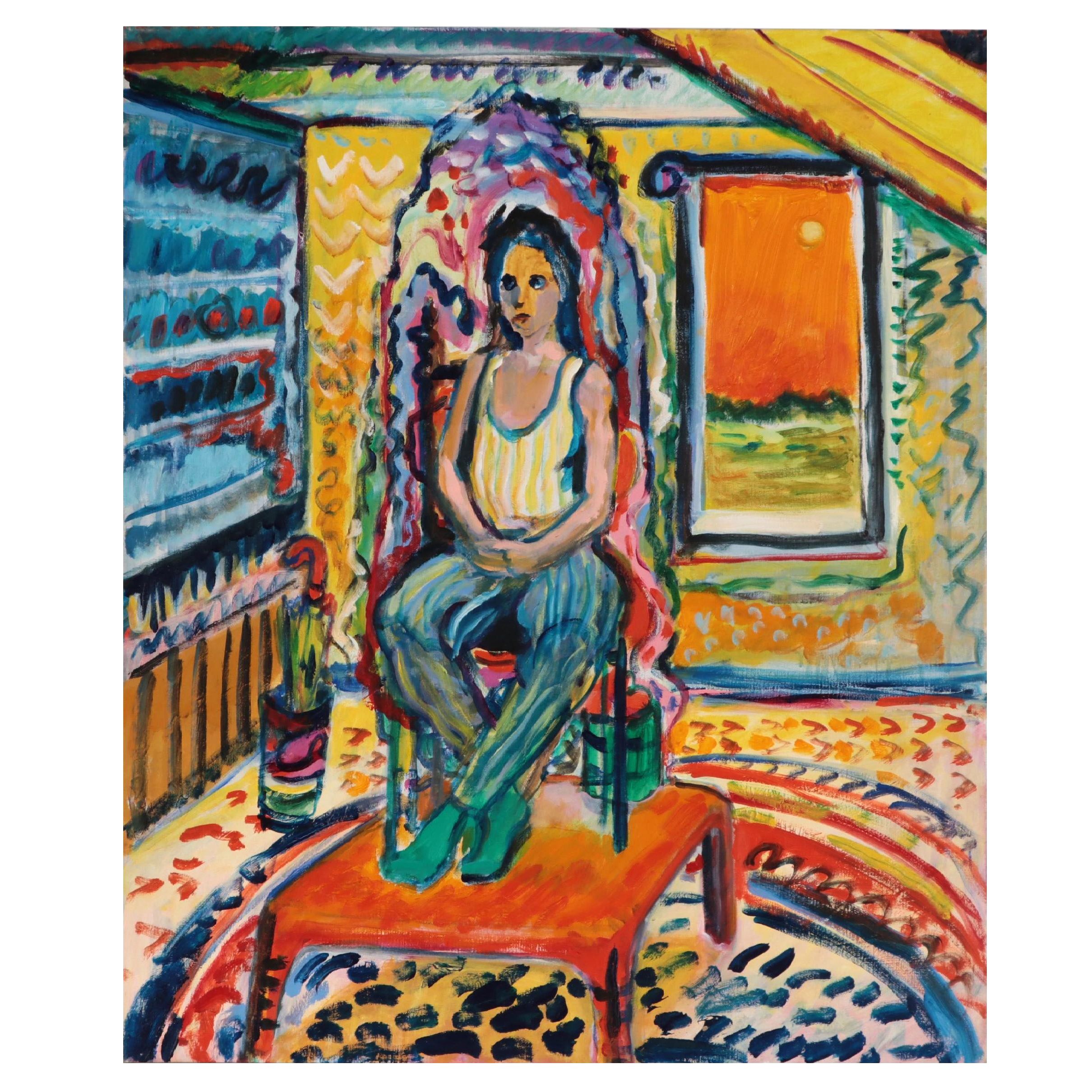 Marion Maas Fauvist Style Oil Painting of Seated Figure