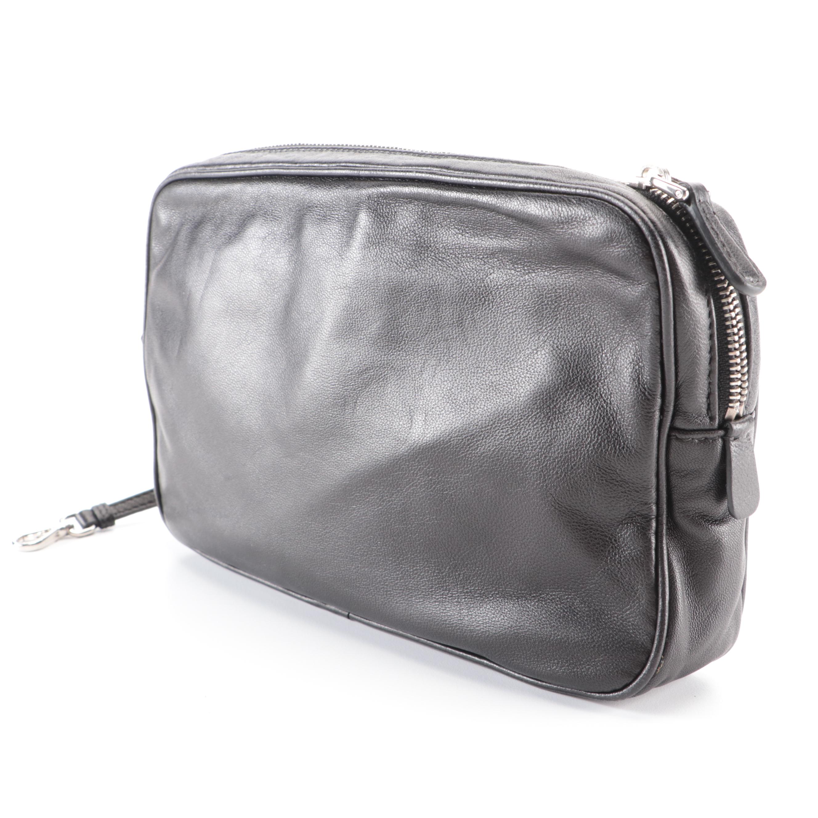 Prada Medium Grommet Chain Shoulder Bag in Black Deerskin with Zip Pouch