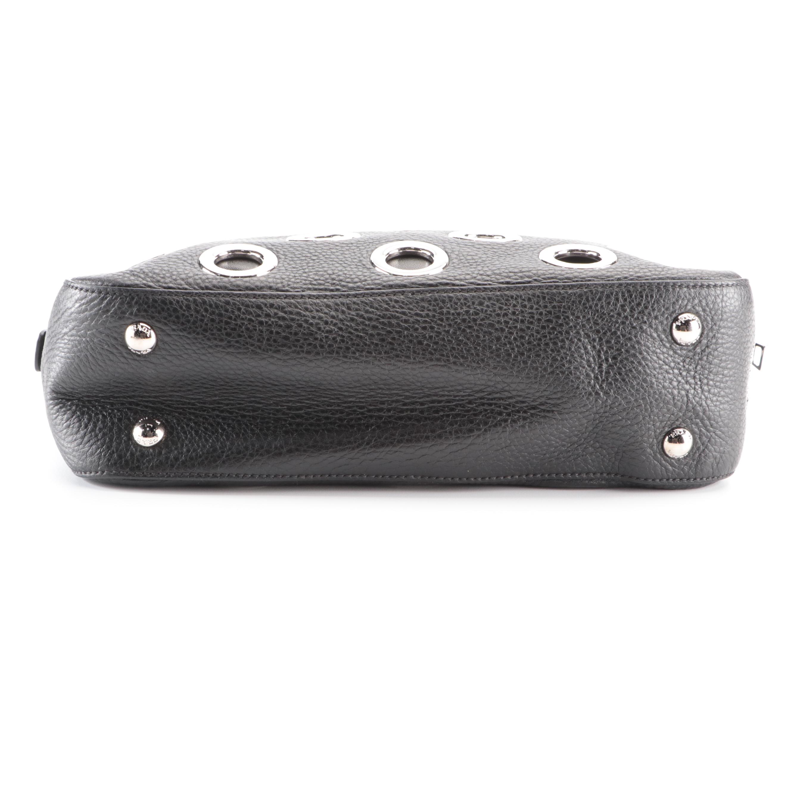 Prada Medium Grommet Chain Shoulder Bag in Black Deerskin with Zip Pouch