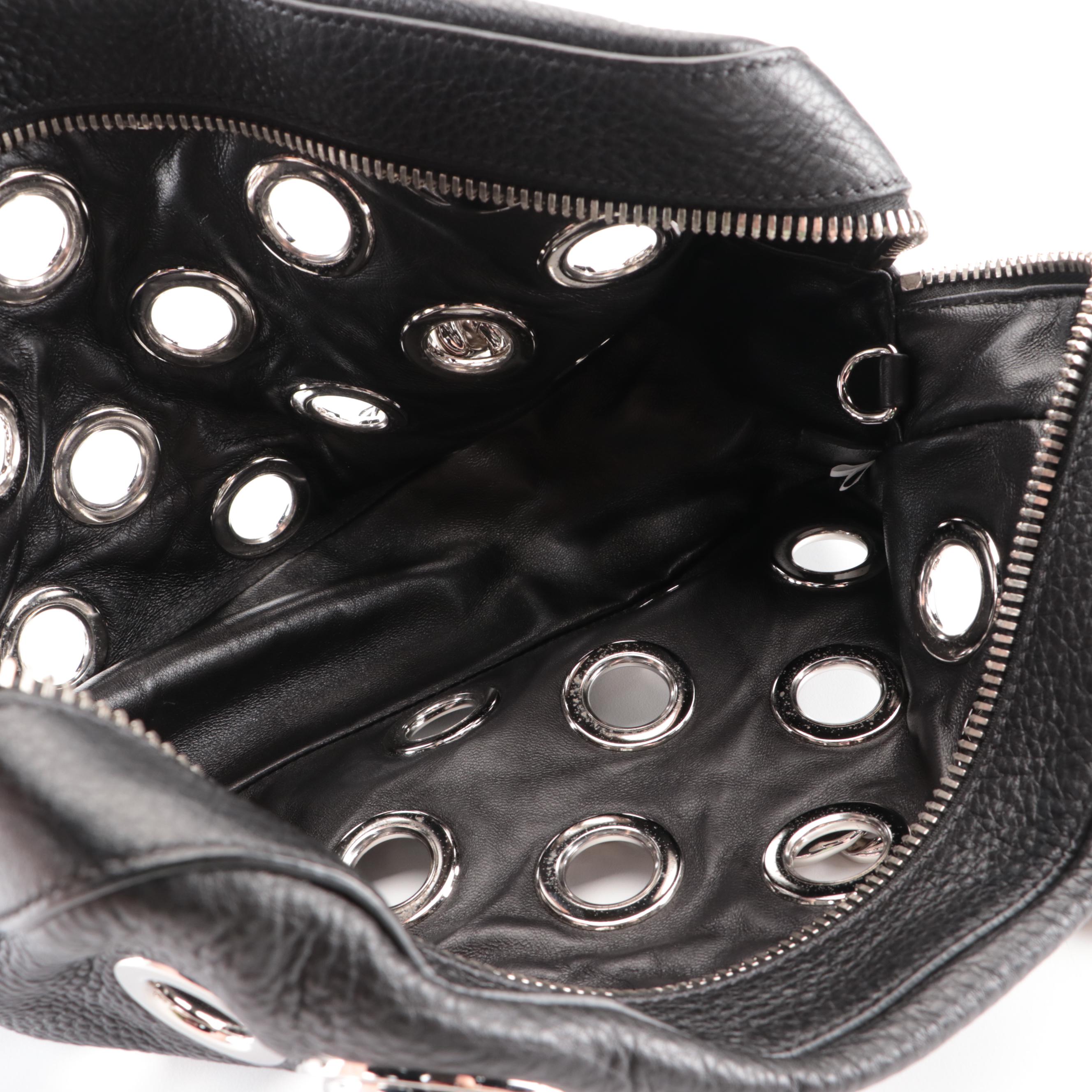 Prada Medium Grommet Chain Shoulder Bag in Black Deerskin with Zip Pouch