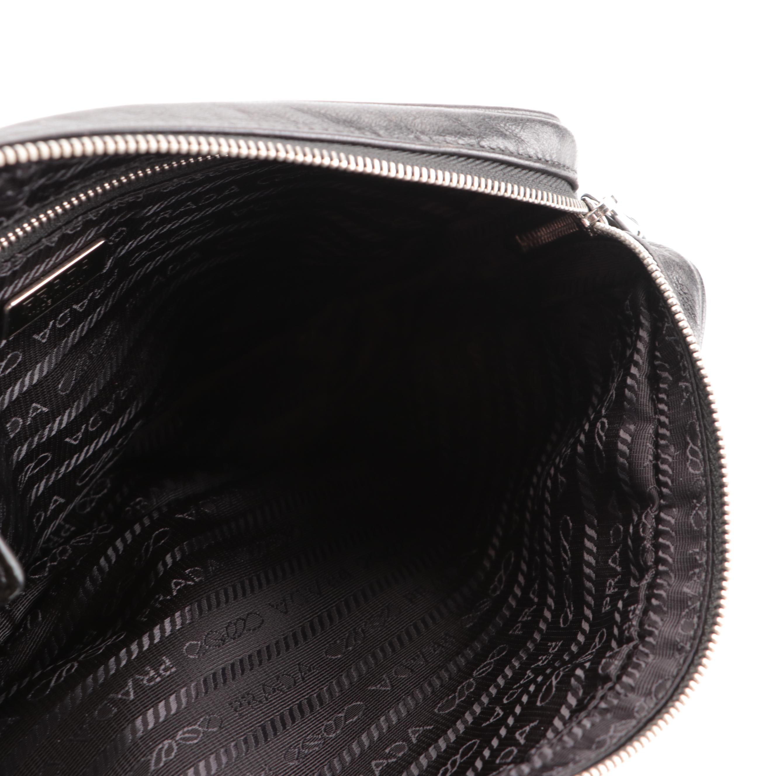 Prada Medium Grommet Chain Shoulder Bag in Black Deerskin with Zip Pouch