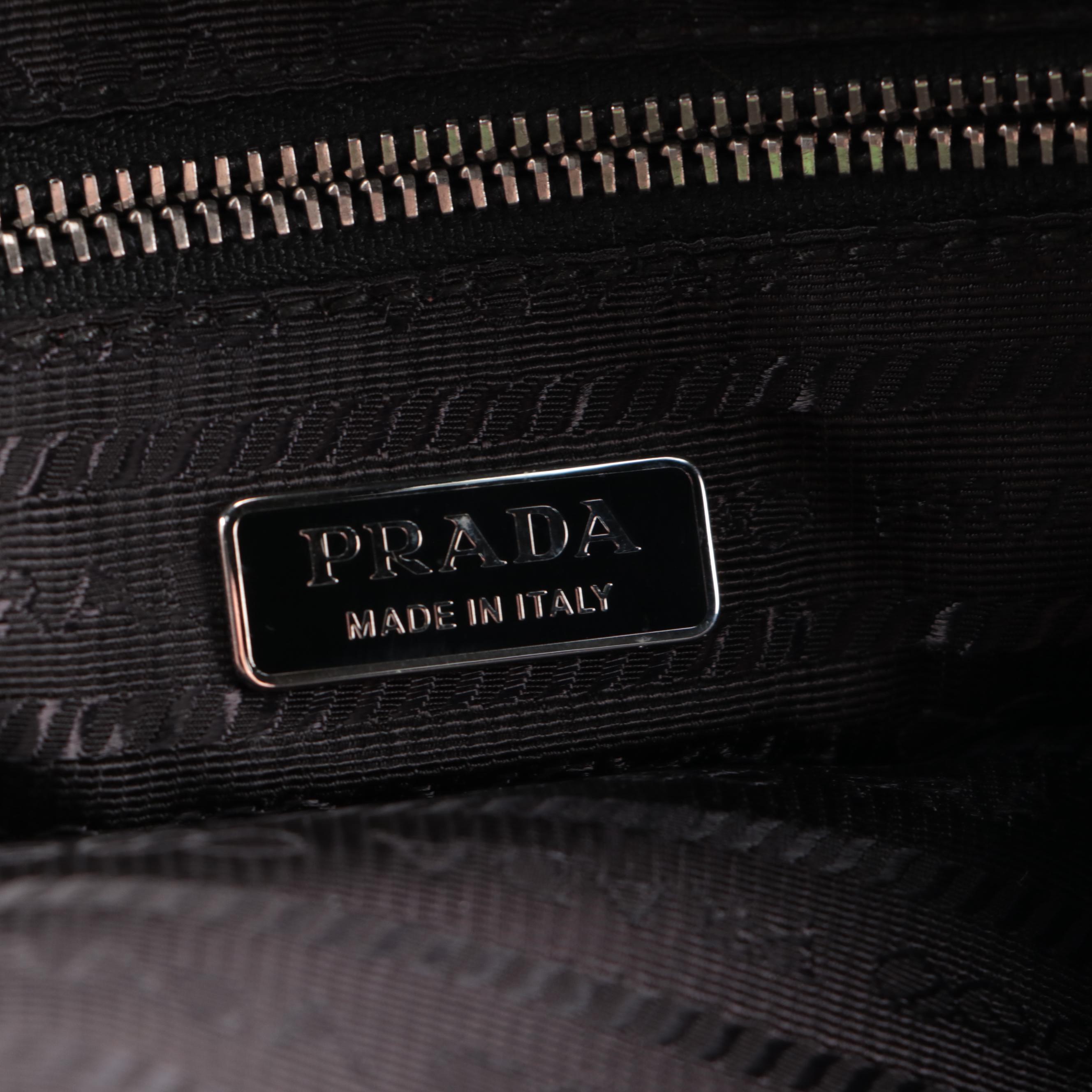 Prada Medium Grommet Chain Shoulder Bag in Black Deerskin with Zip Pouch