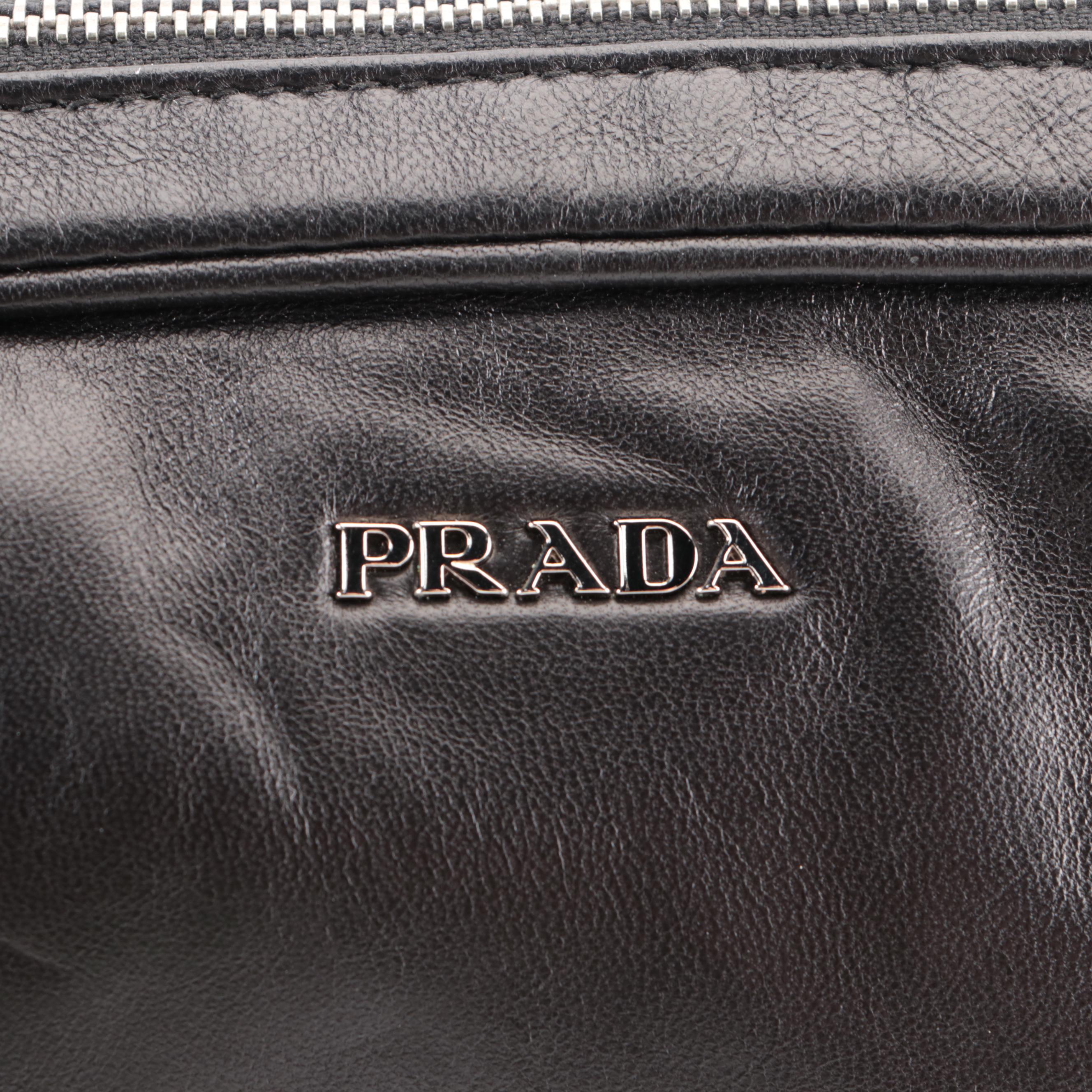 Prada Medium Grommet Chain Shoulder Bag in Black Deerskin with Zip Pouch