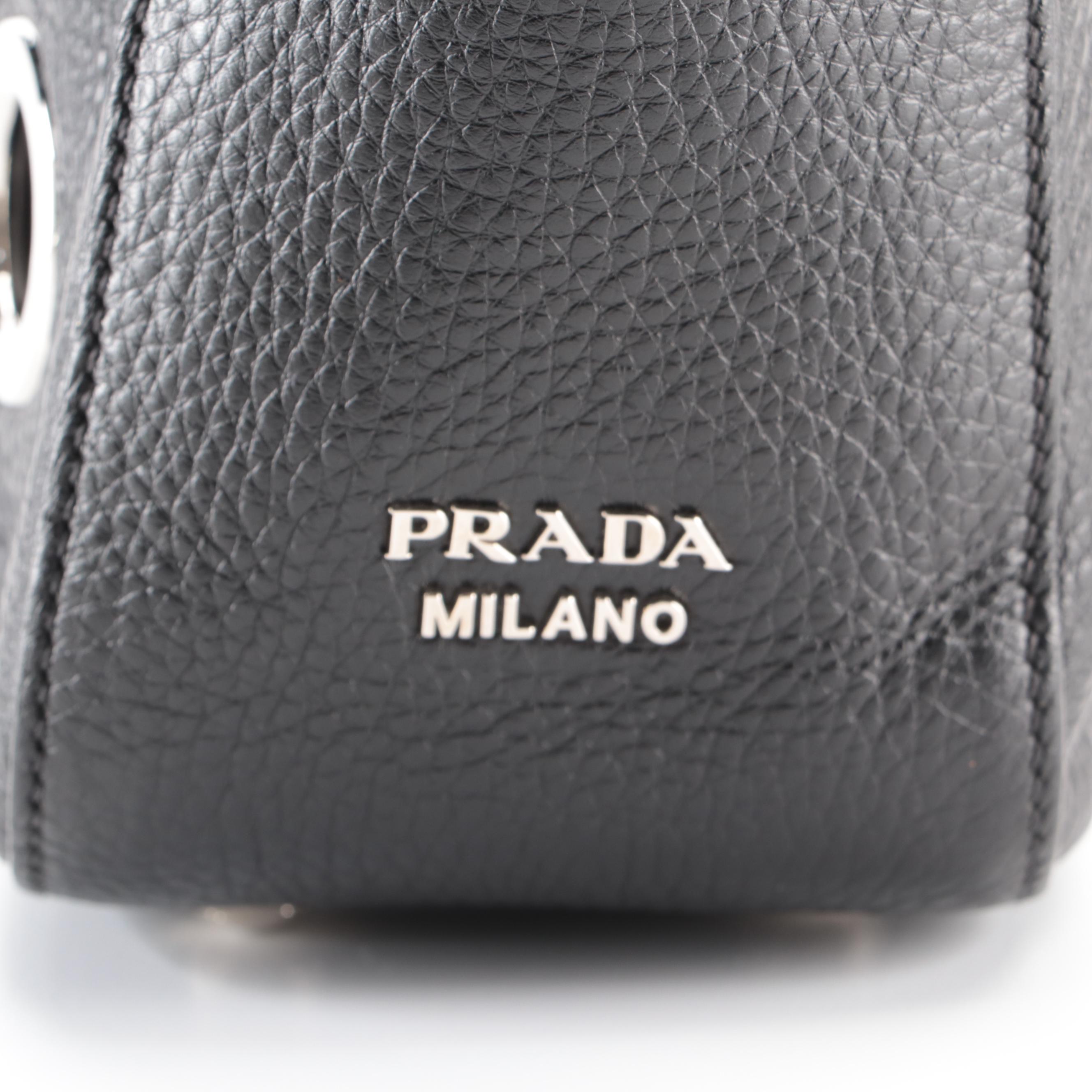 Prada Medium Grommet Chain Shoulder Bag in Black Deerskin with Zip Pouch